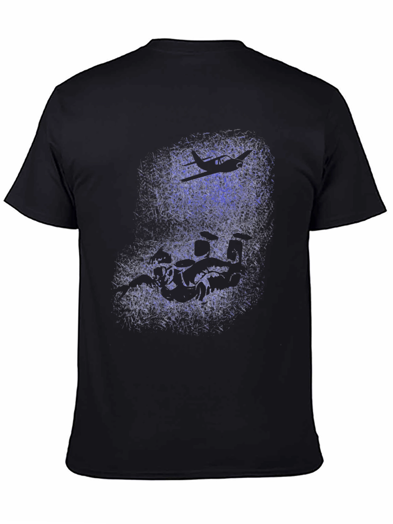 Black Skydiver & Airplane Graphic Black T-Shirt view 4
