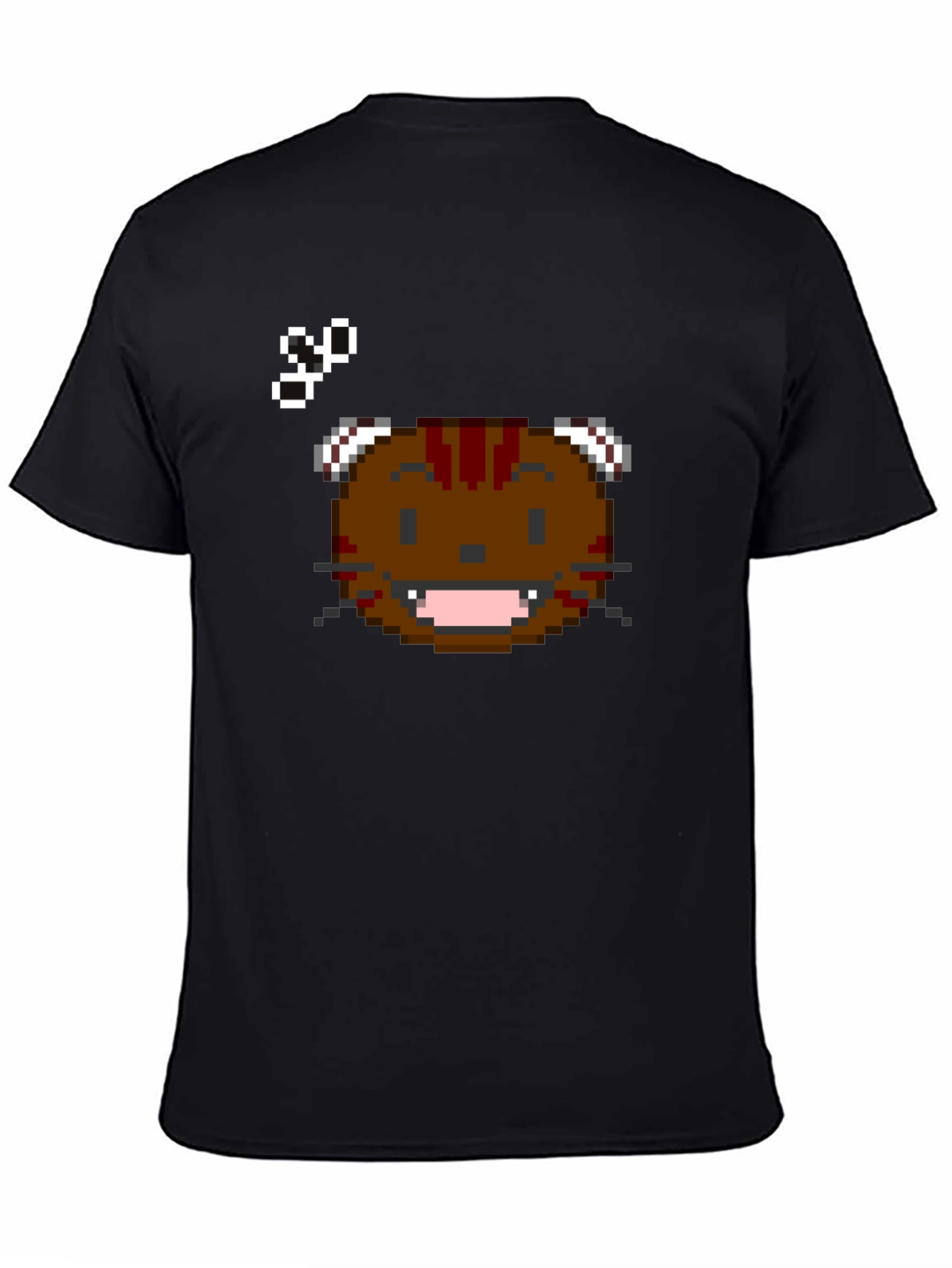 Black Pixel Art Cat T-Shirt - Black Crew Neck view 4