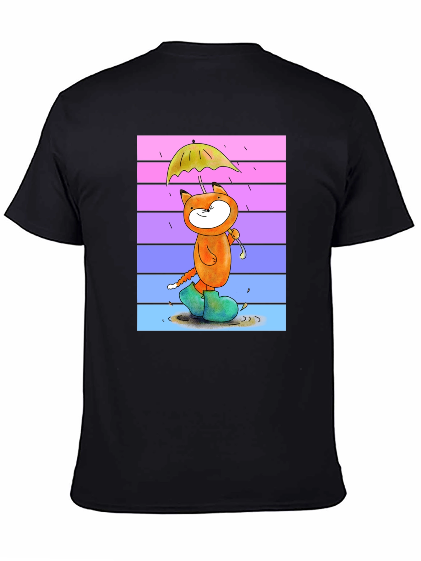 Black Cartoon Fox in Boots T-Shirt view 4