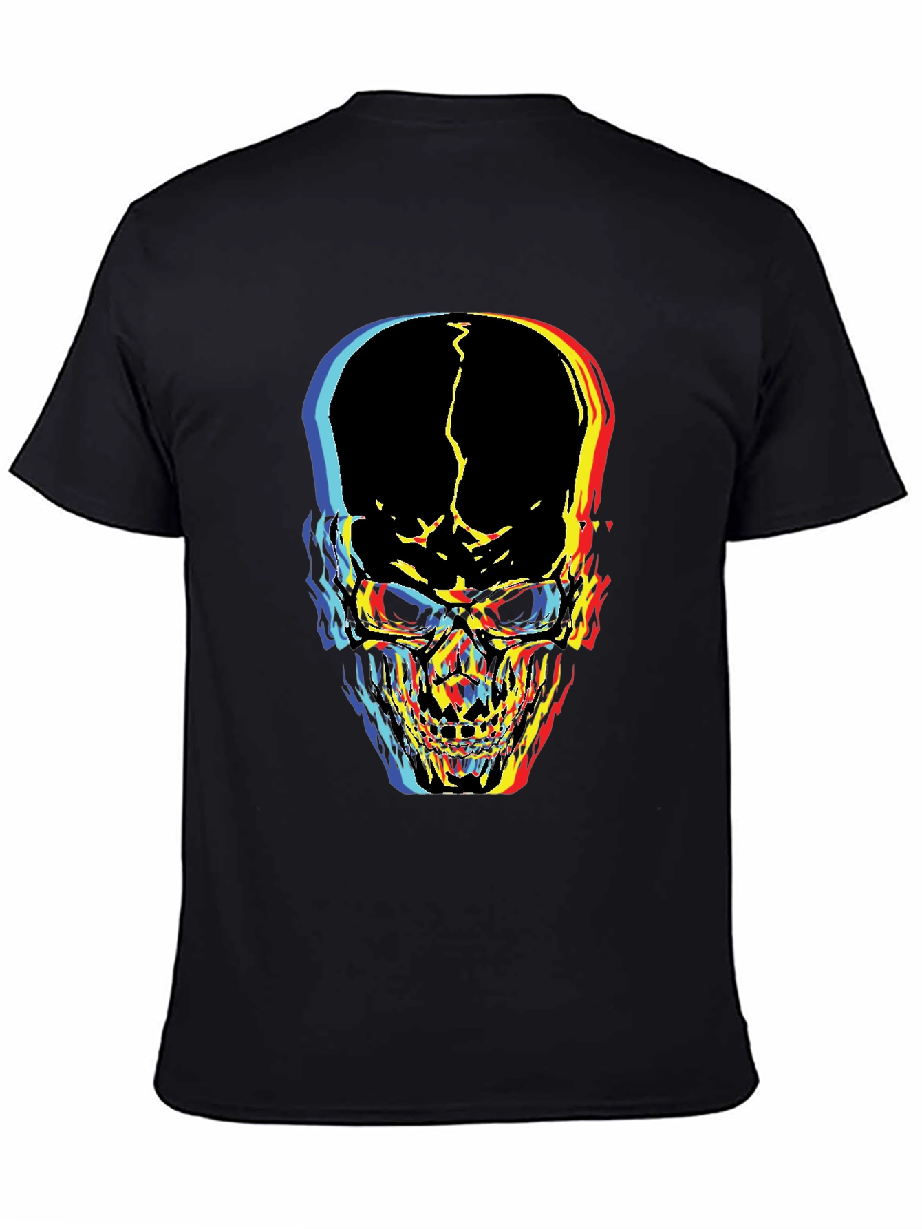 Black Distorted Skull Graphic Black T-Shirt view 4