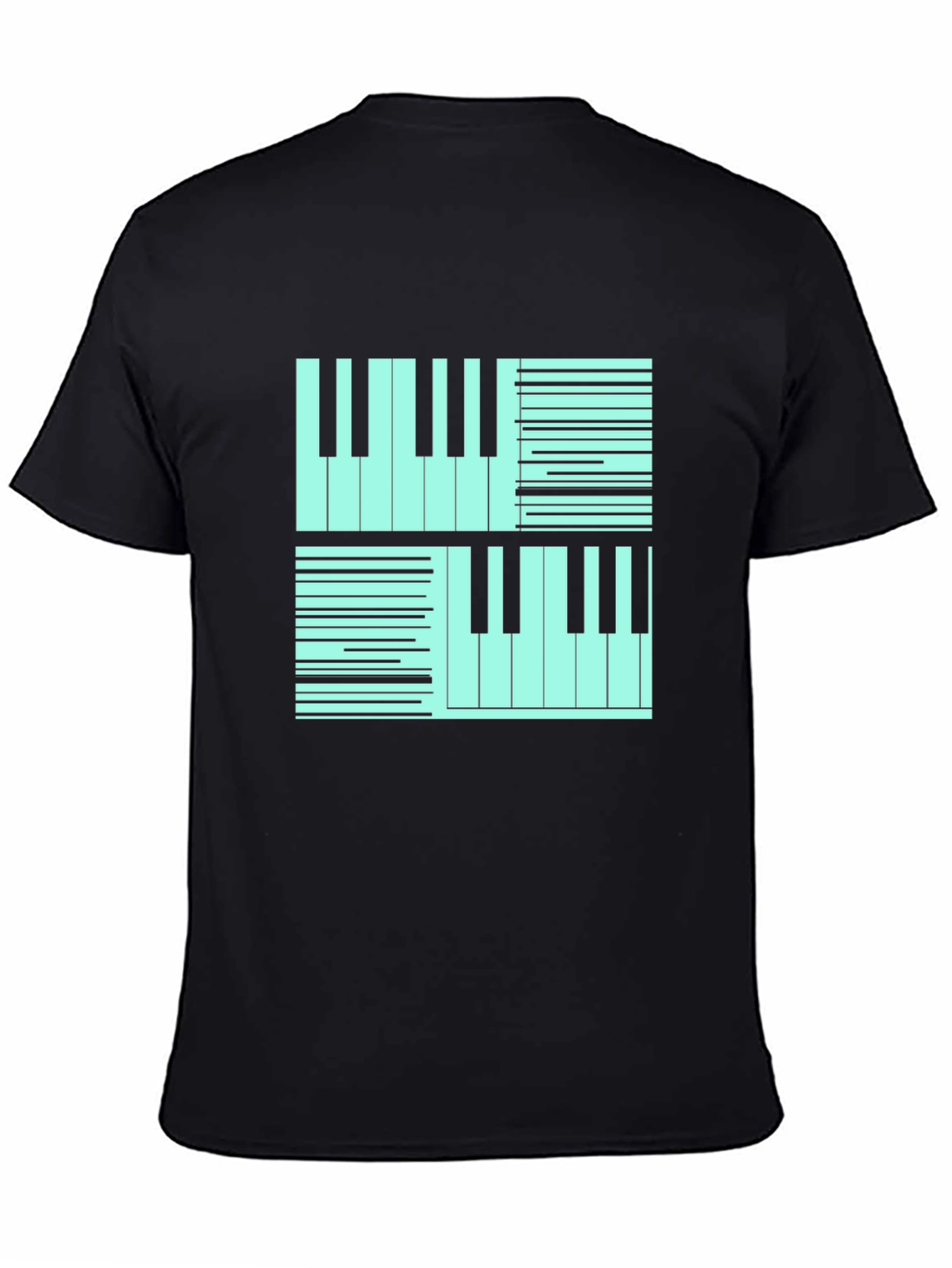Black Cool Piano Keys Graphic Print Black T-Shirt view 4
