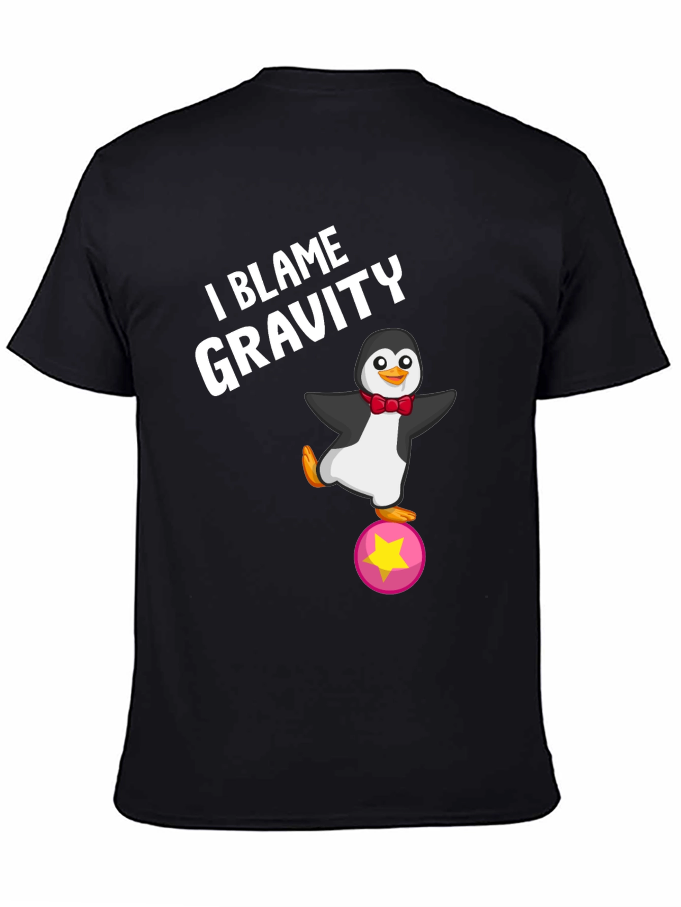 Black I Blame Gravity Penguin T-Shirt view 4