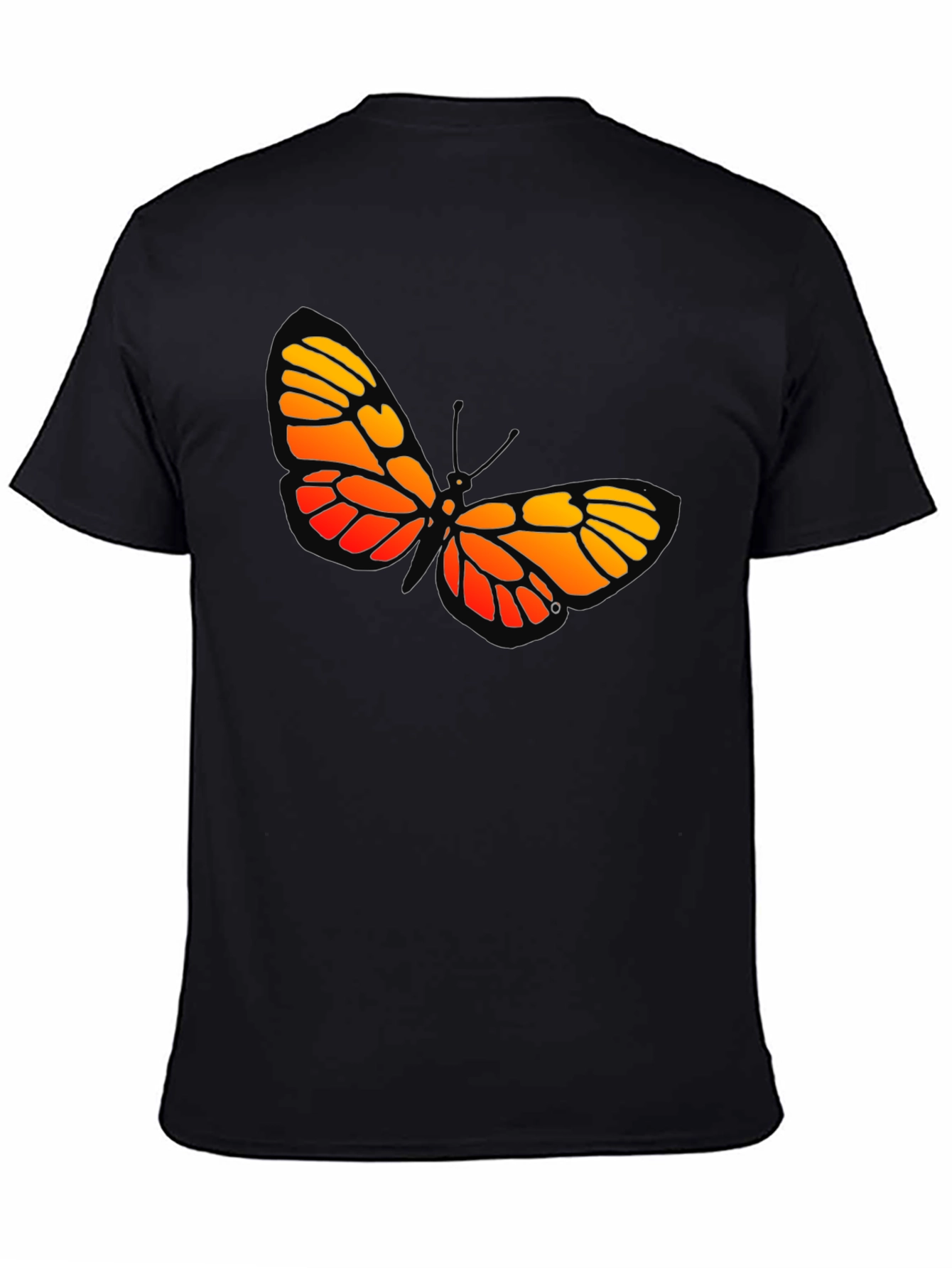 Black Butterfly Graphic Tee - Bold Orange and Yellow Design view 4