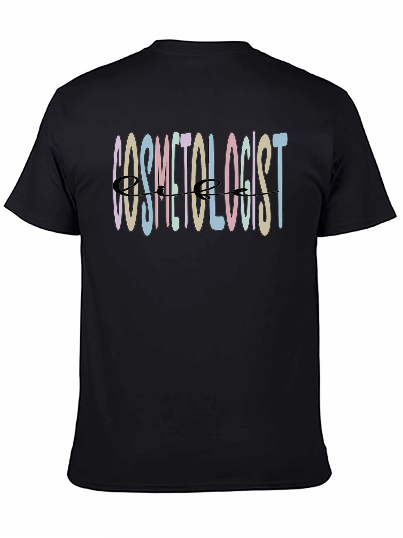 Black Cosmetologist T-Shirt - Pastel Text Stylist Tee view 4