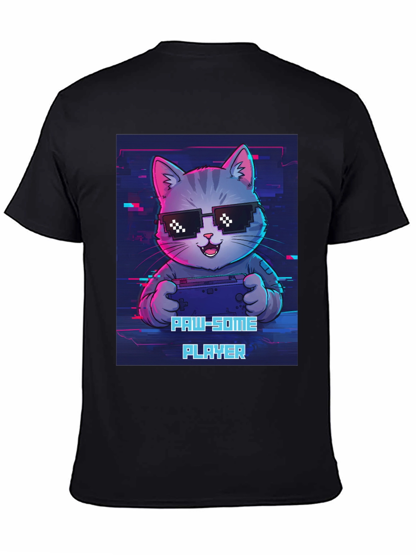 Black Gaming Cat Graphic Tee - Paw-some Player T-shirt view 4
