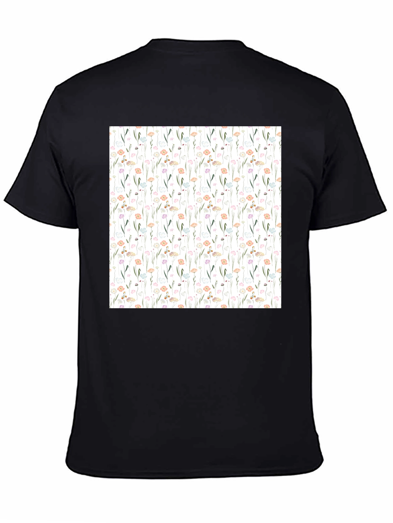 Black Floral Pattern Black T-Shirt view 4