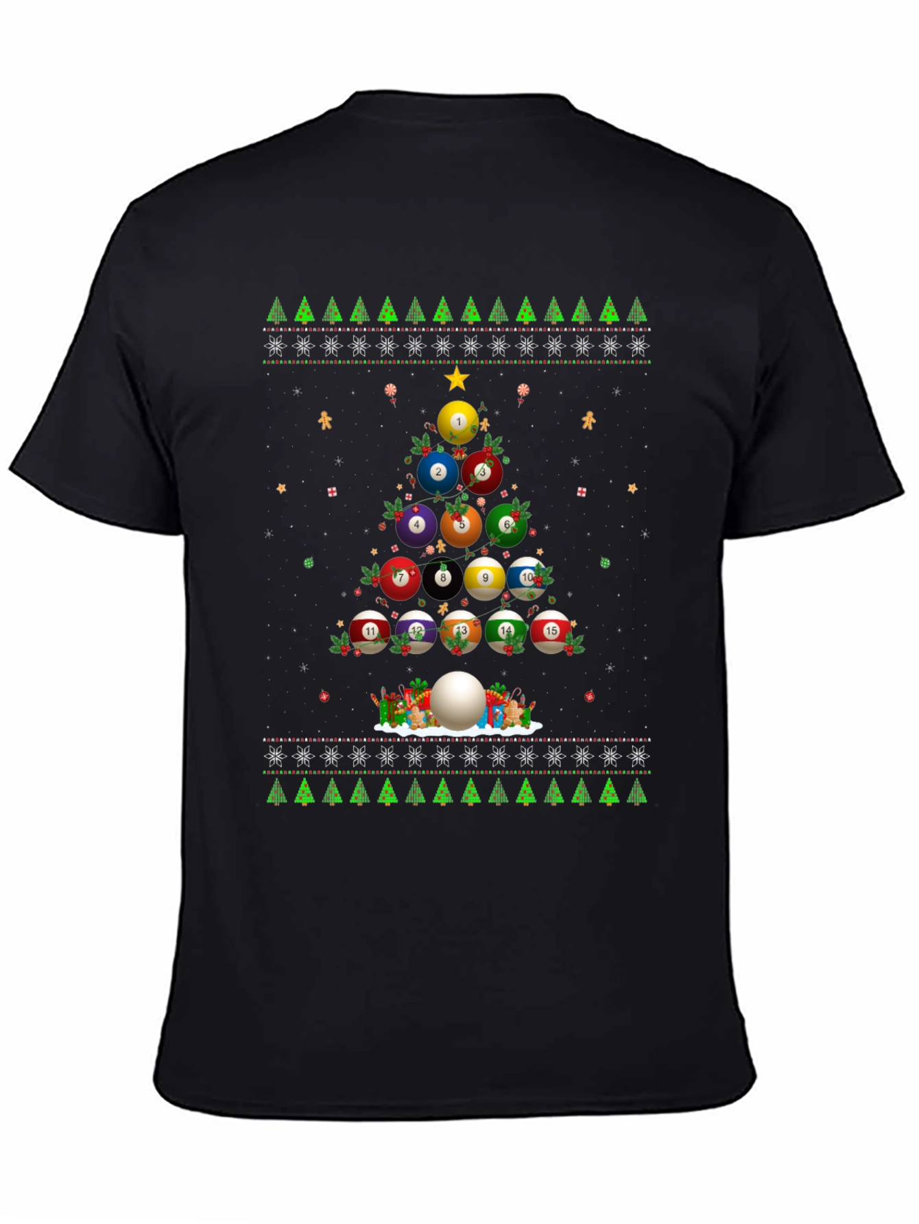 Black Billiard Ball Christmas Tree Holiday T-Shirt view 4
