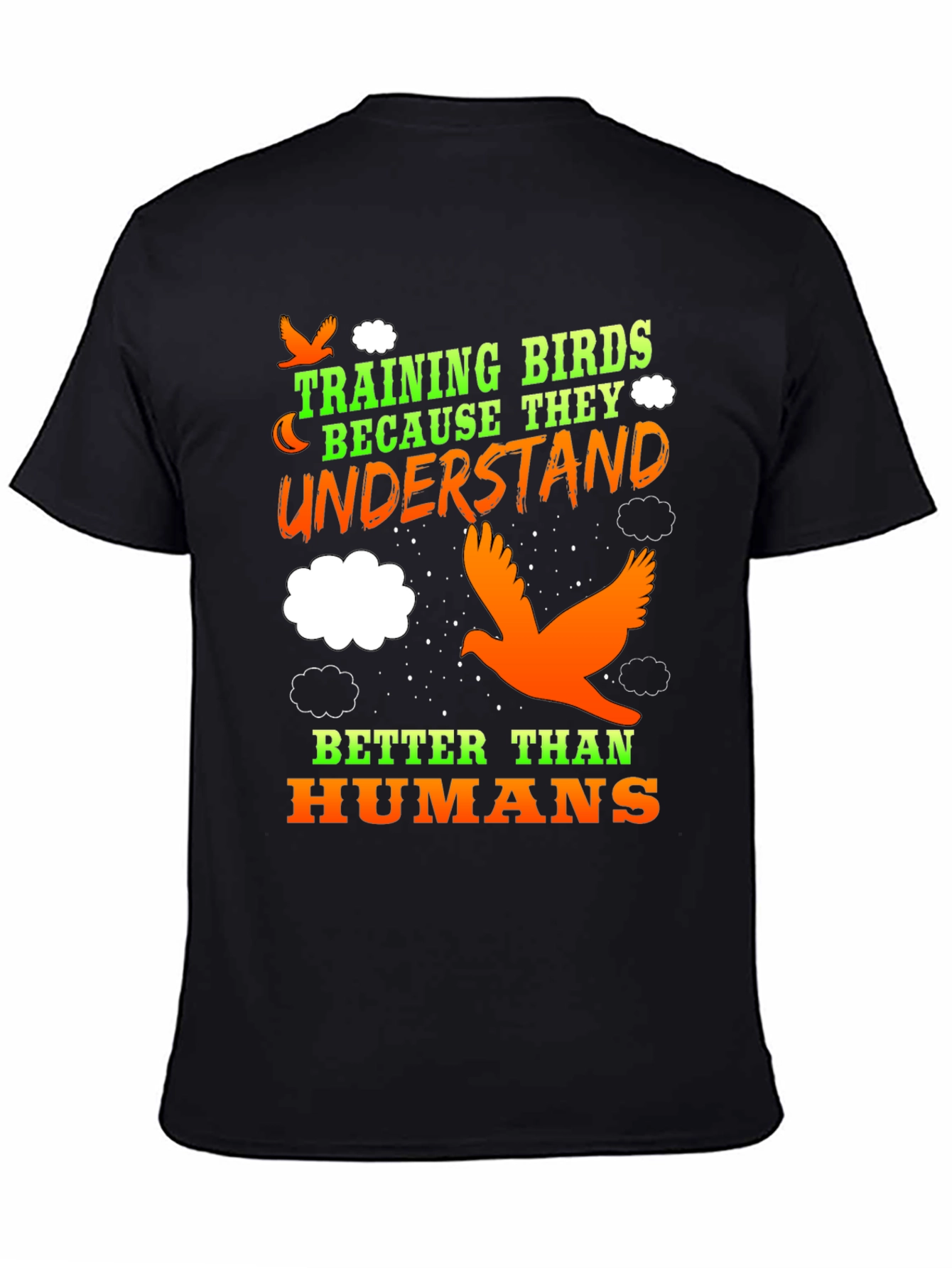 Black Training Birds Funny T-Shirt view 4