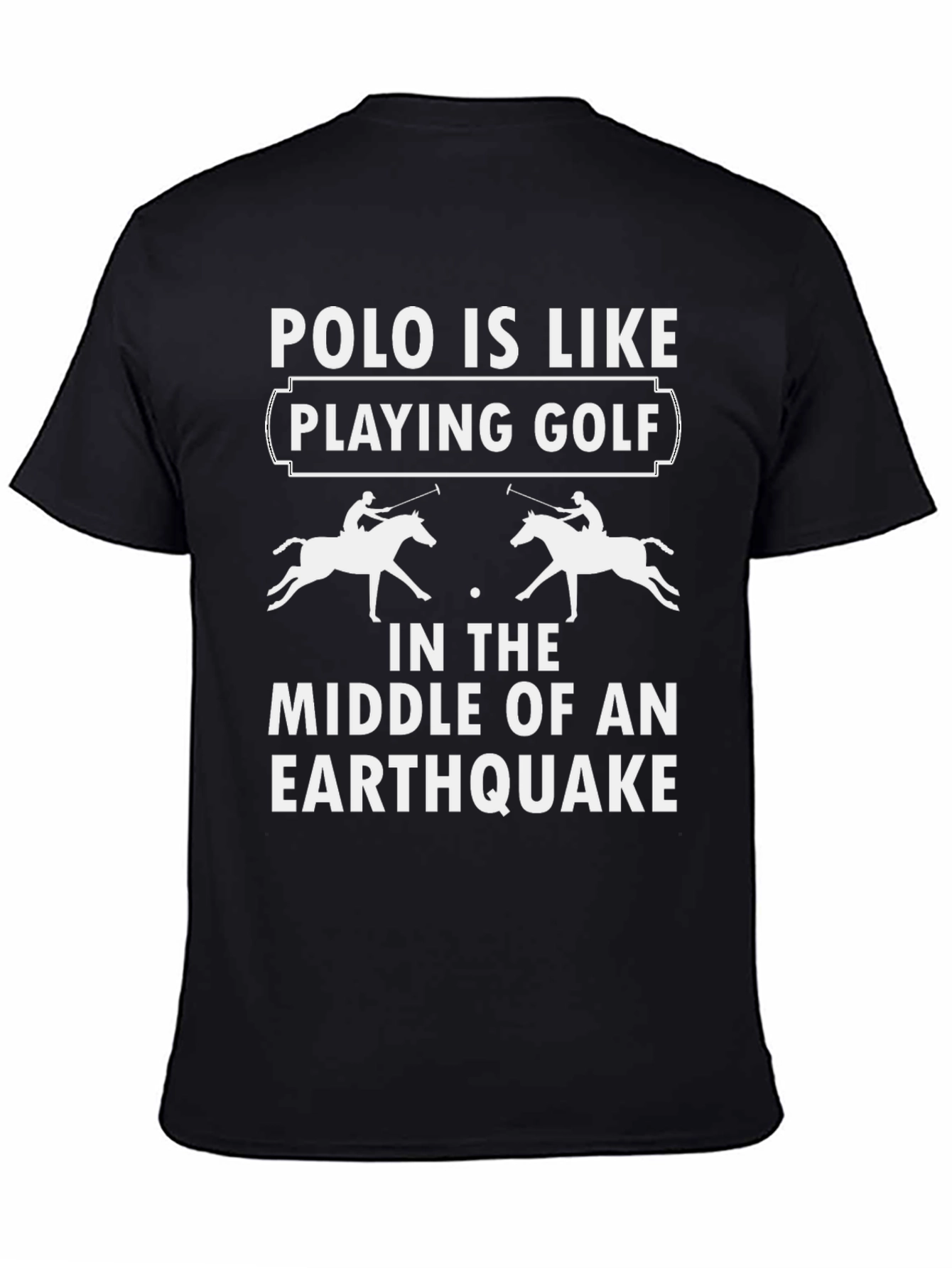 Black Polo Earthquake Graphic T-Shirt Funny Horse Lover Tee view 4
