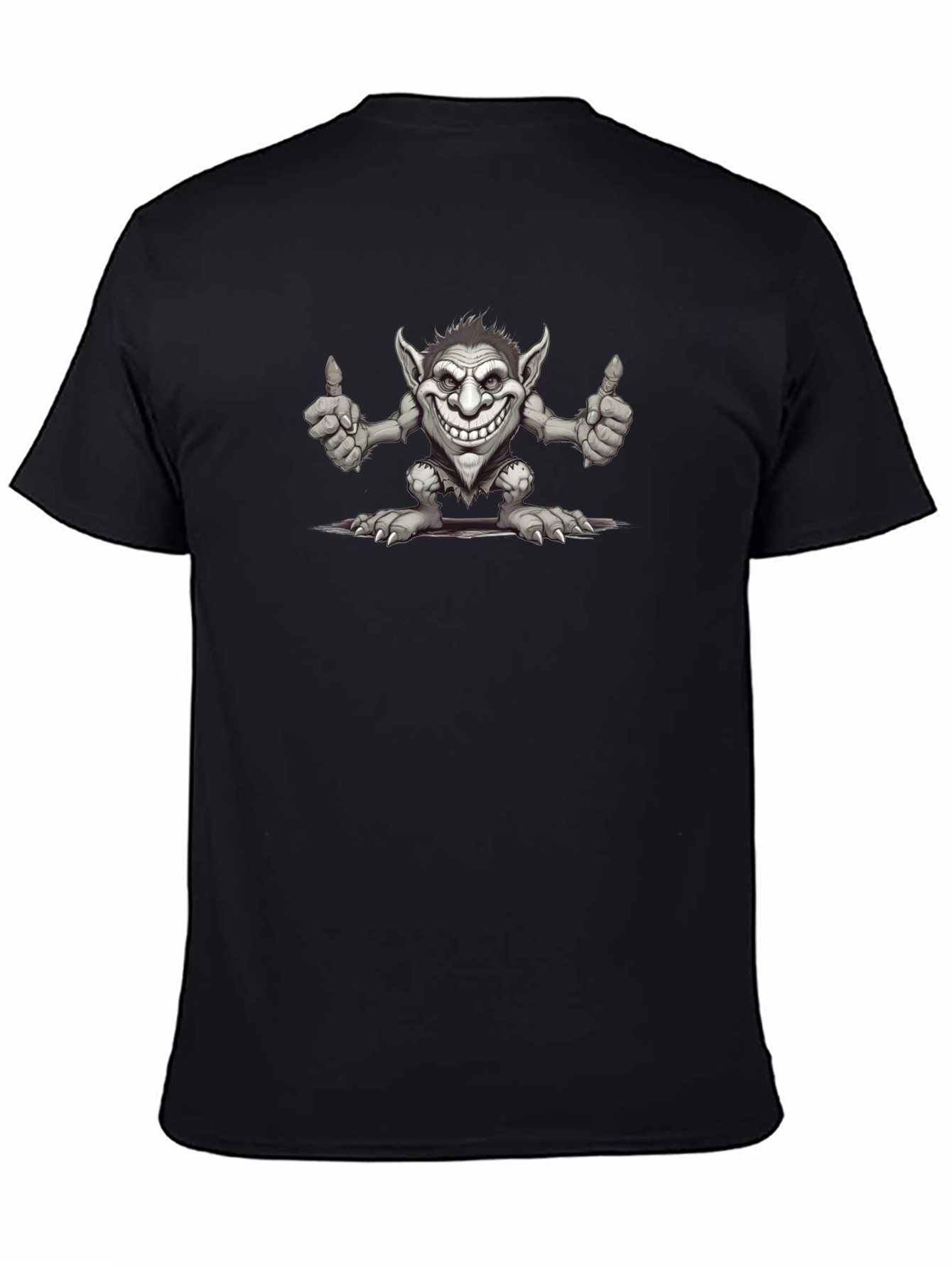 Black Funny Troll Graphic Print Black T-Shirt view 4