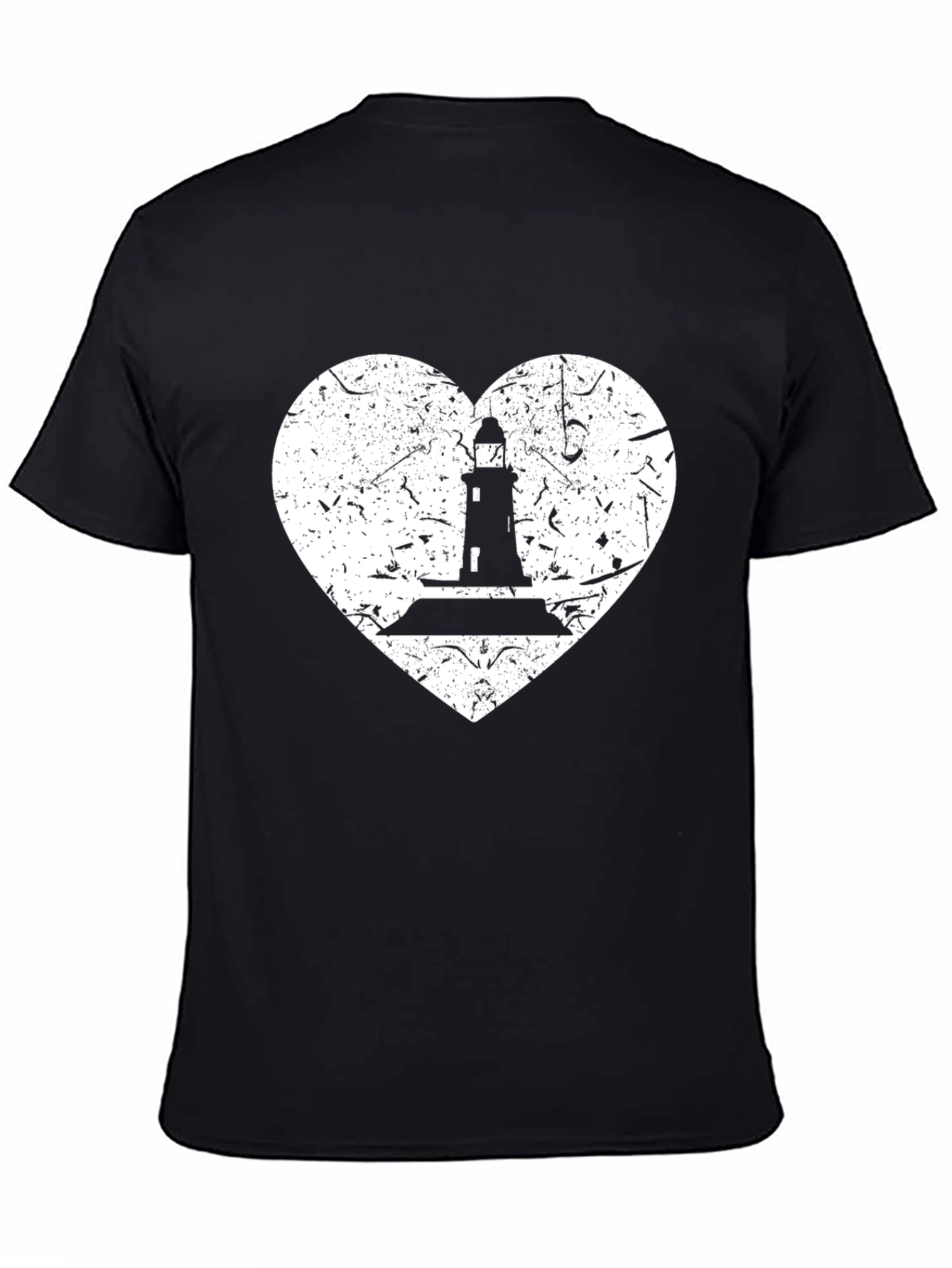 Black Lighthouse Heart Graphic Tee - Black Cotton T-Shirt view 4
