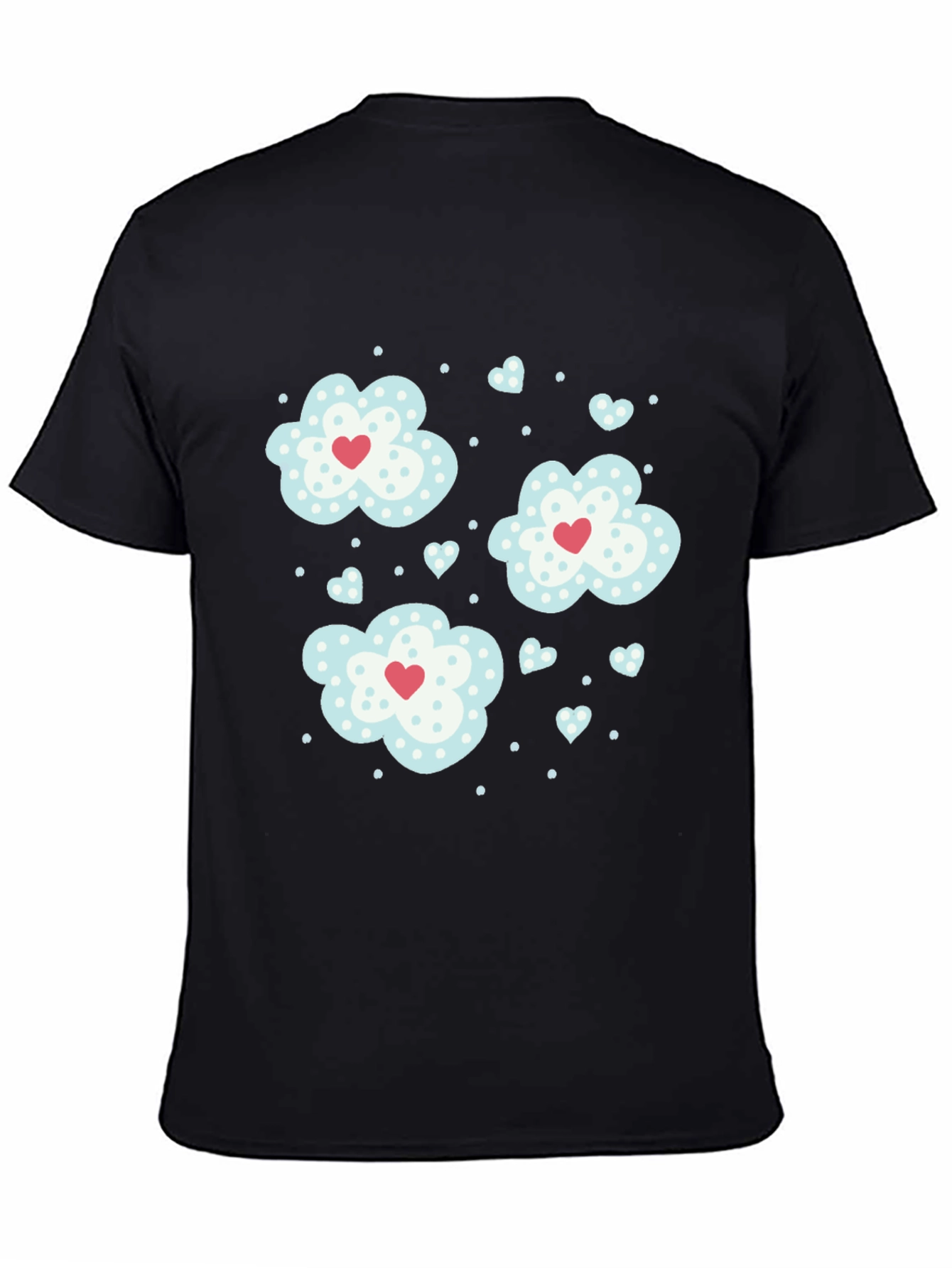Black Cute Clouds & Hearts Graphic Tee - Black Casual T-Shirt view 4
