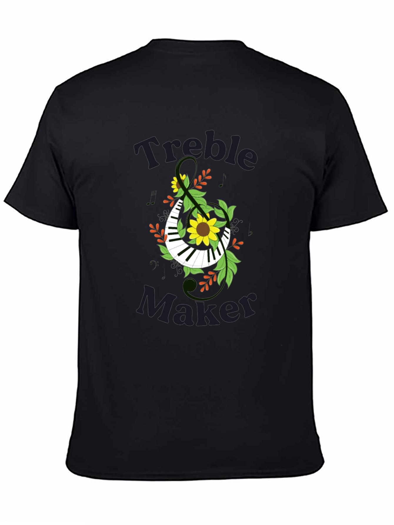 Treble Maker Piano Keyboard and Floral Design T-Shirt - 4