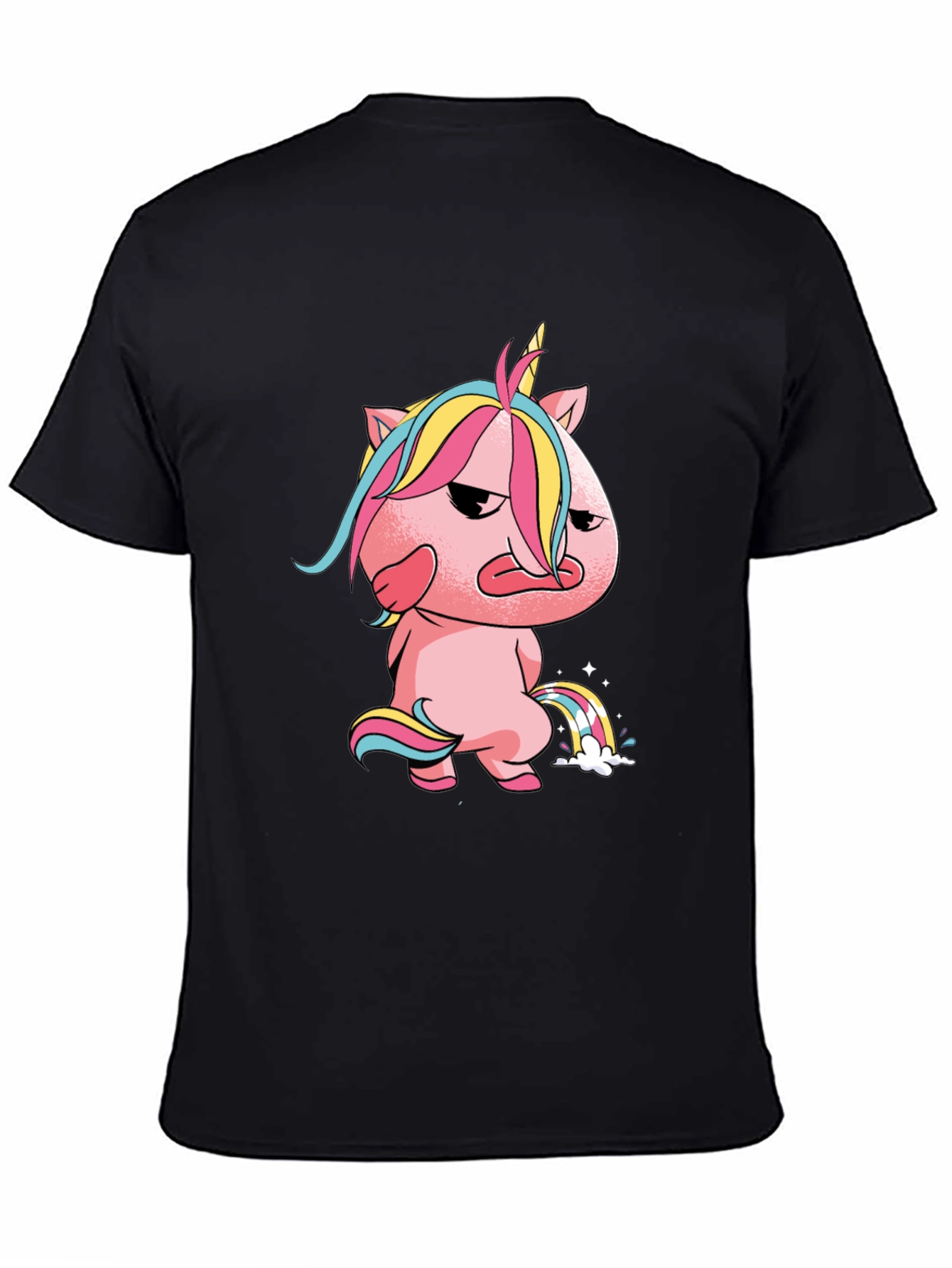 Black Grumpy Unicorn Rainbow T-Shirt view 4