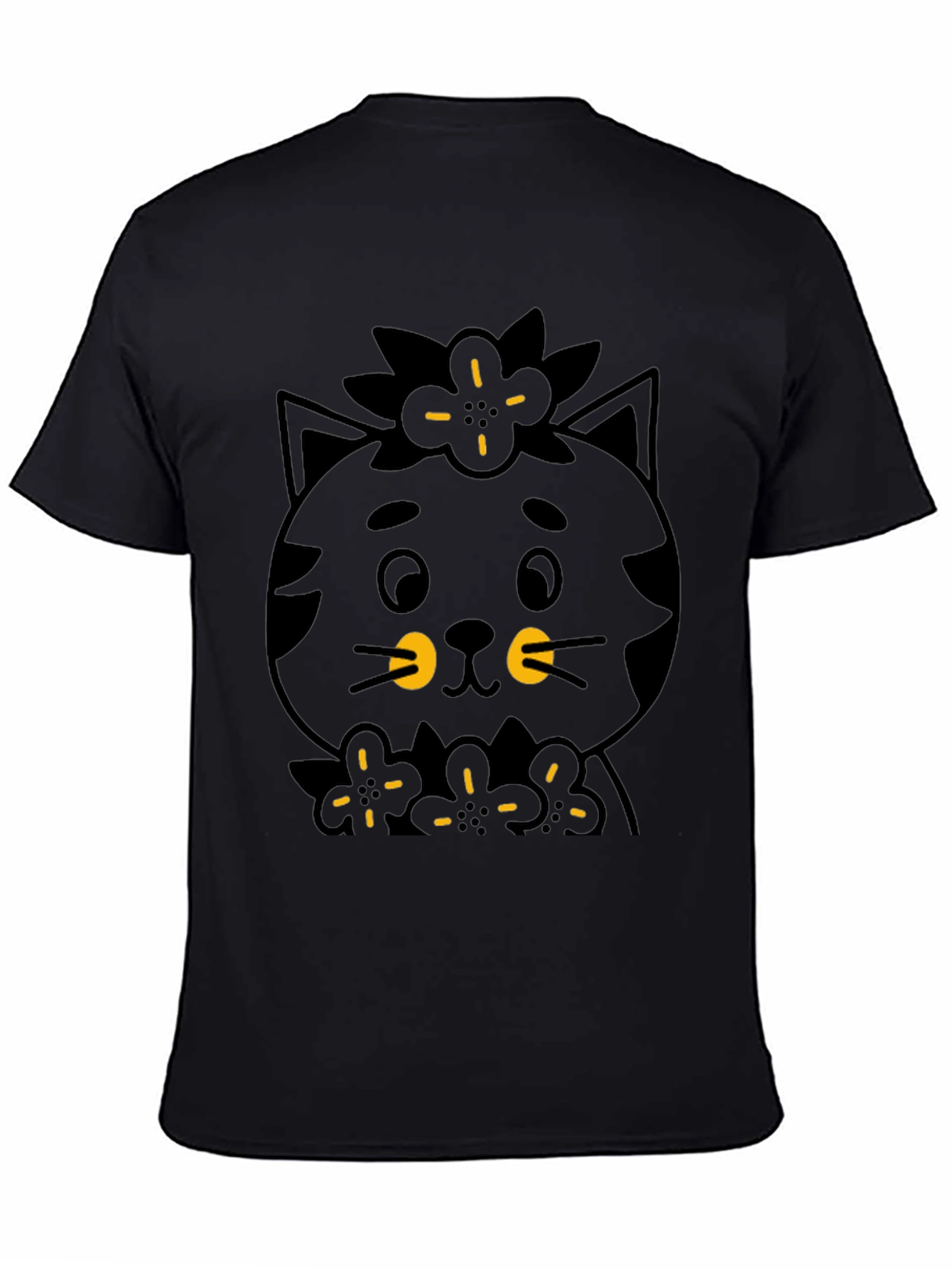 Black Cute Black Cat T-Shirt - Floral Accent view 4