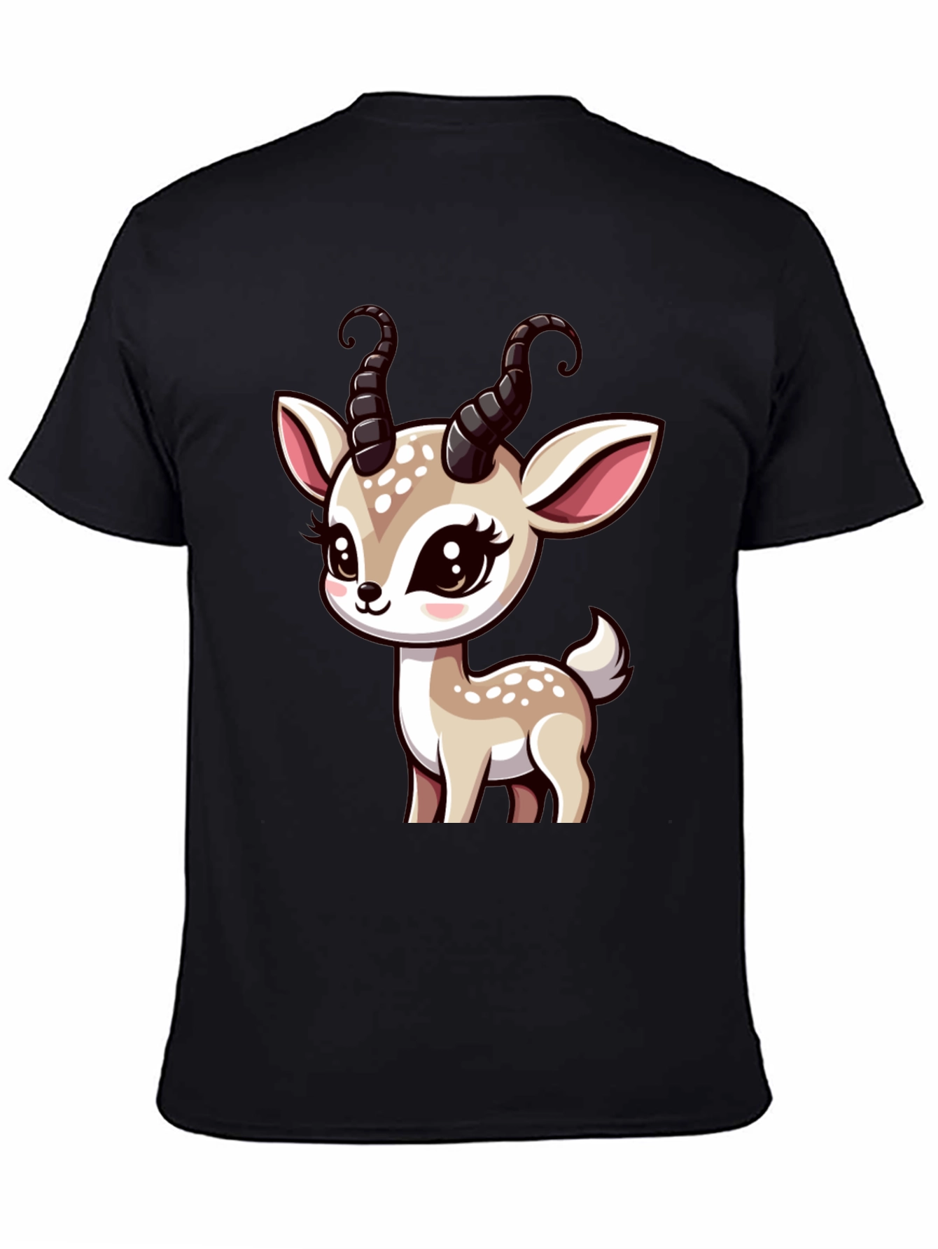 Black Cute Deer Graphic Black T-Shirt view 4