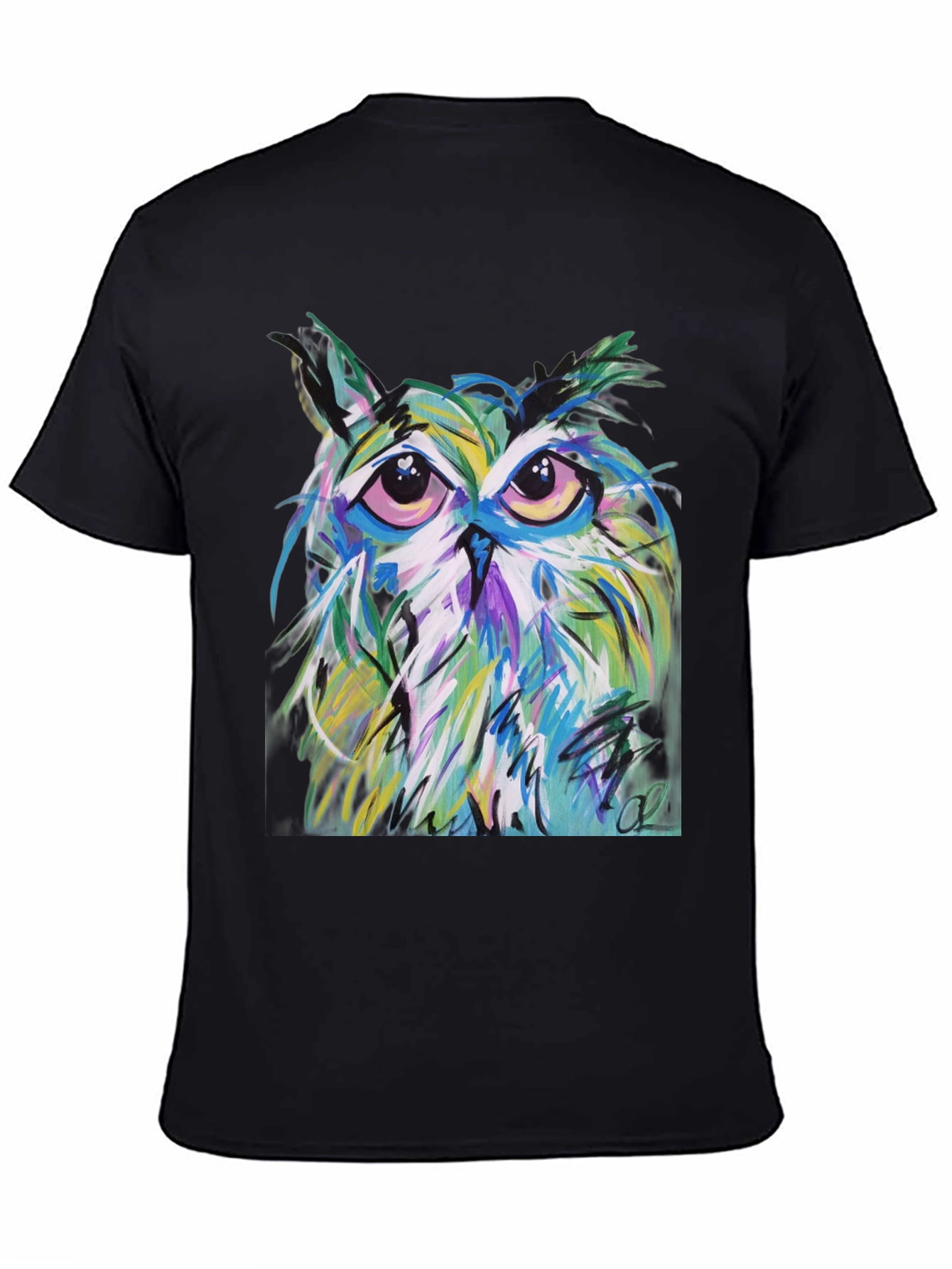 Black Abstract Owl Graphic Tee - Men's Black T-Shirt view 4