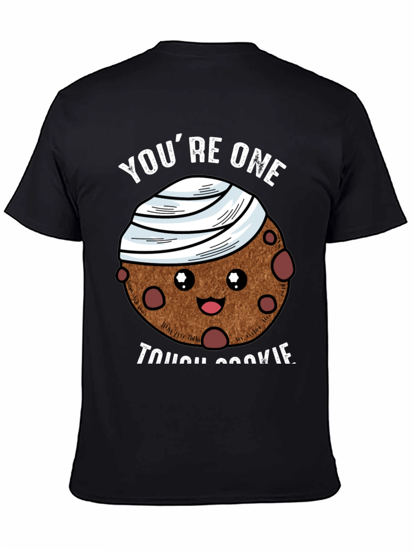 Black Tough Cookie Graphic T-Shirt: Cute Bandaged Cookie Design view 4