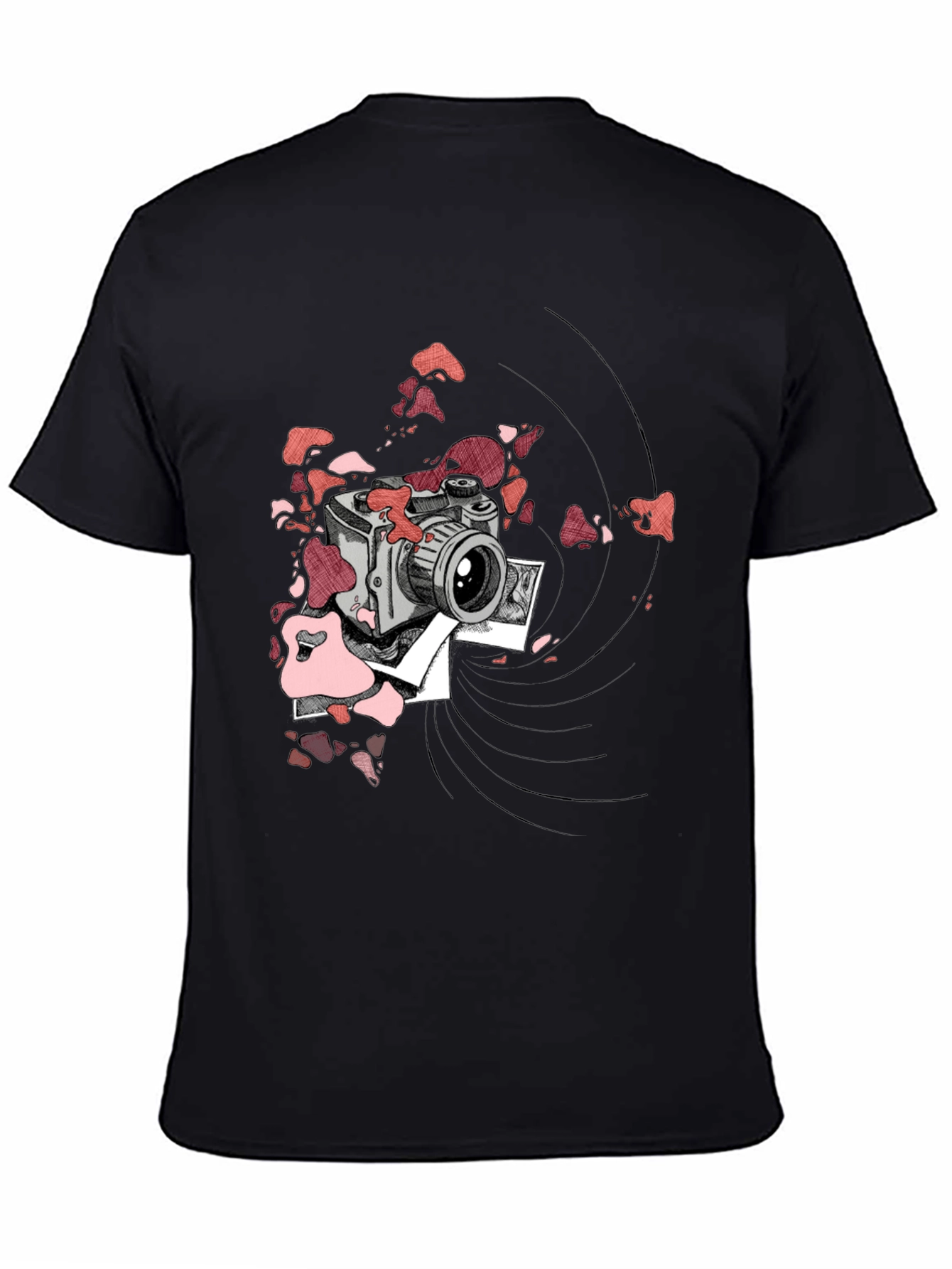 Black Retro Camera Graphic Tee - Black Cotton T-Shirt view 4