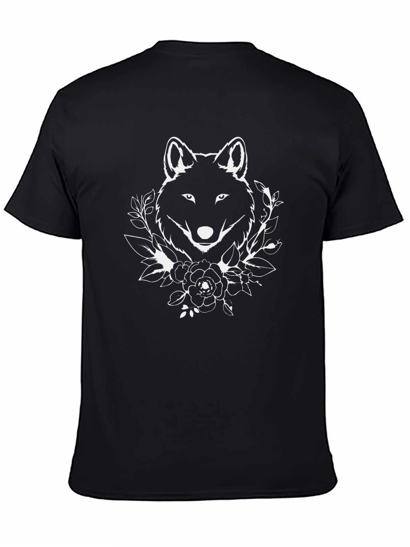 Black Wolf & Roses Graphic Black Tee view 4