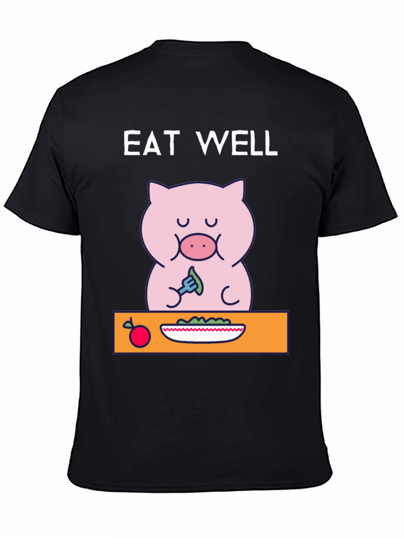 Black Eat Well Pig T-Shirt - Funny Cartoon Tee view 4