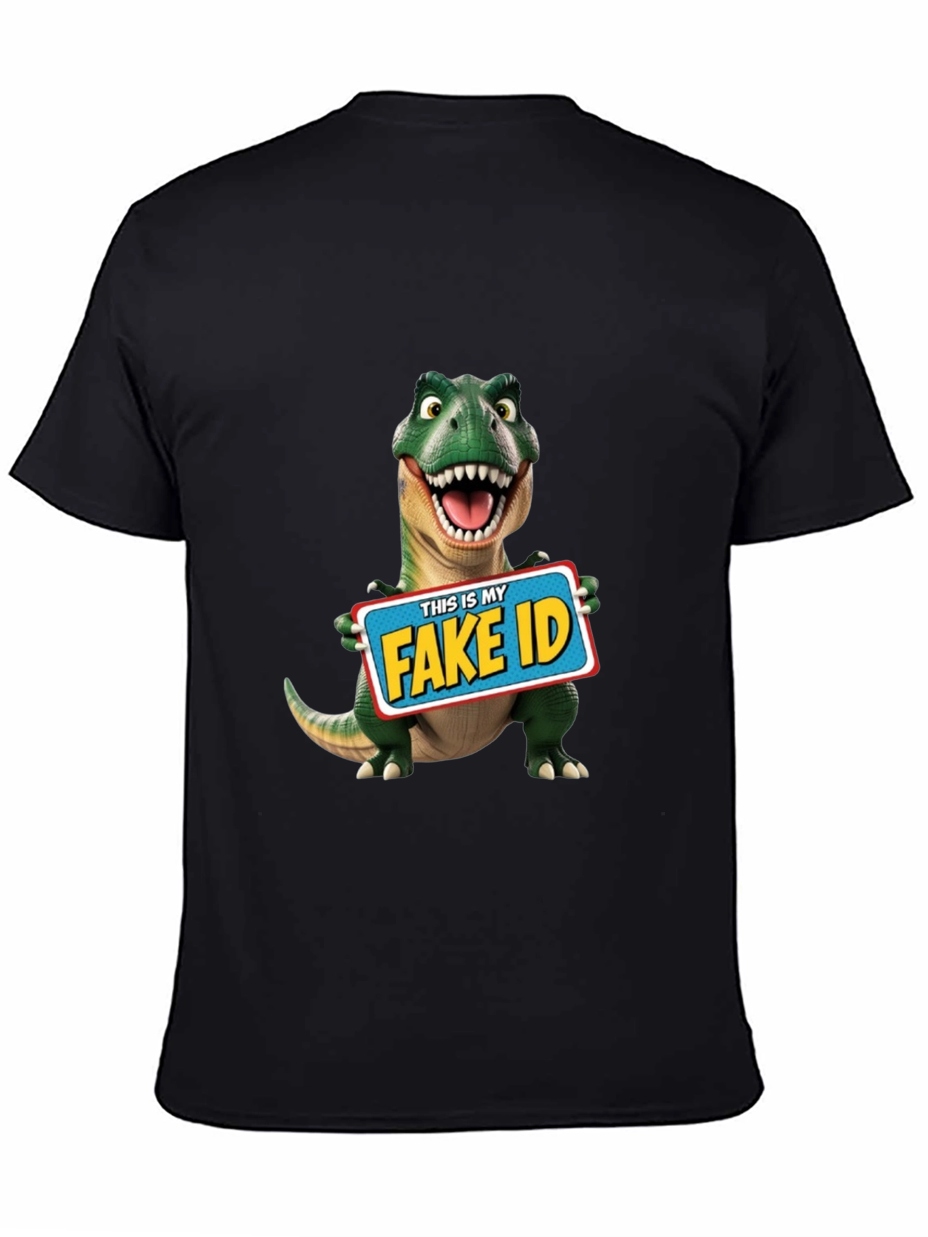 Black Funny Dinosaur Fake ID T-Shirt view 4