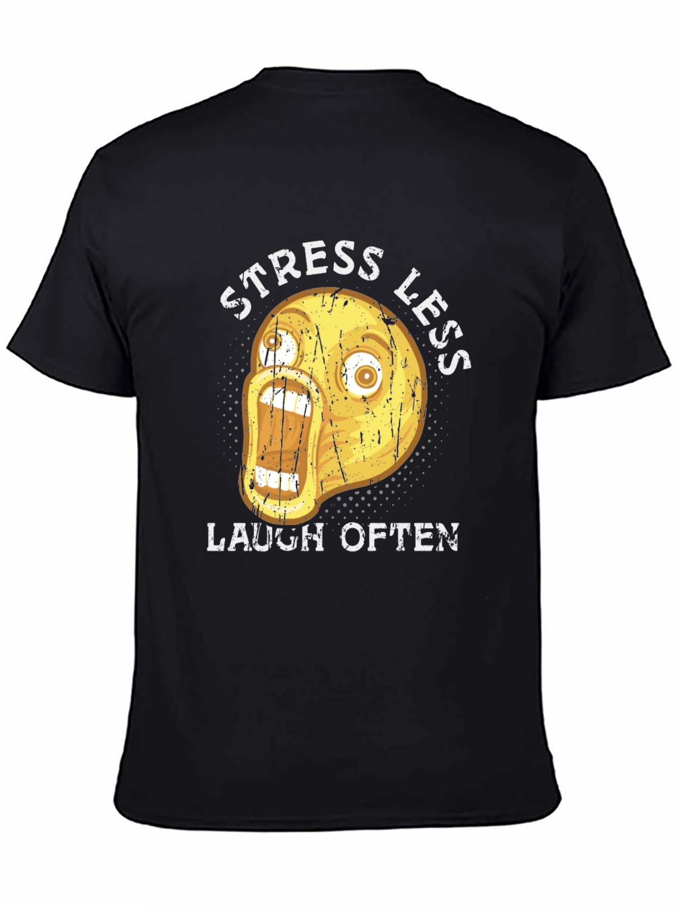 Black Funny Emoji Graphic T-Shirt - Stress Less Laugh Often view 4