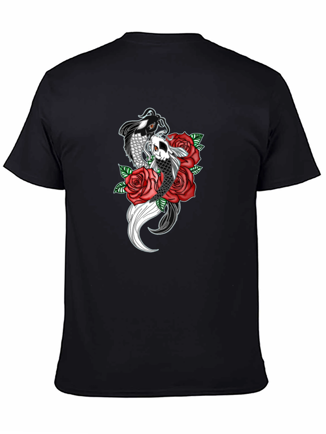 Black Koi Fish & Roses Graphic Print Black T-Shirt view 4