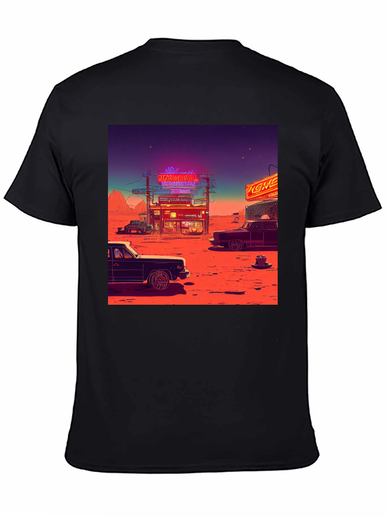Black Retro Desert Neon T-Shirt view 4