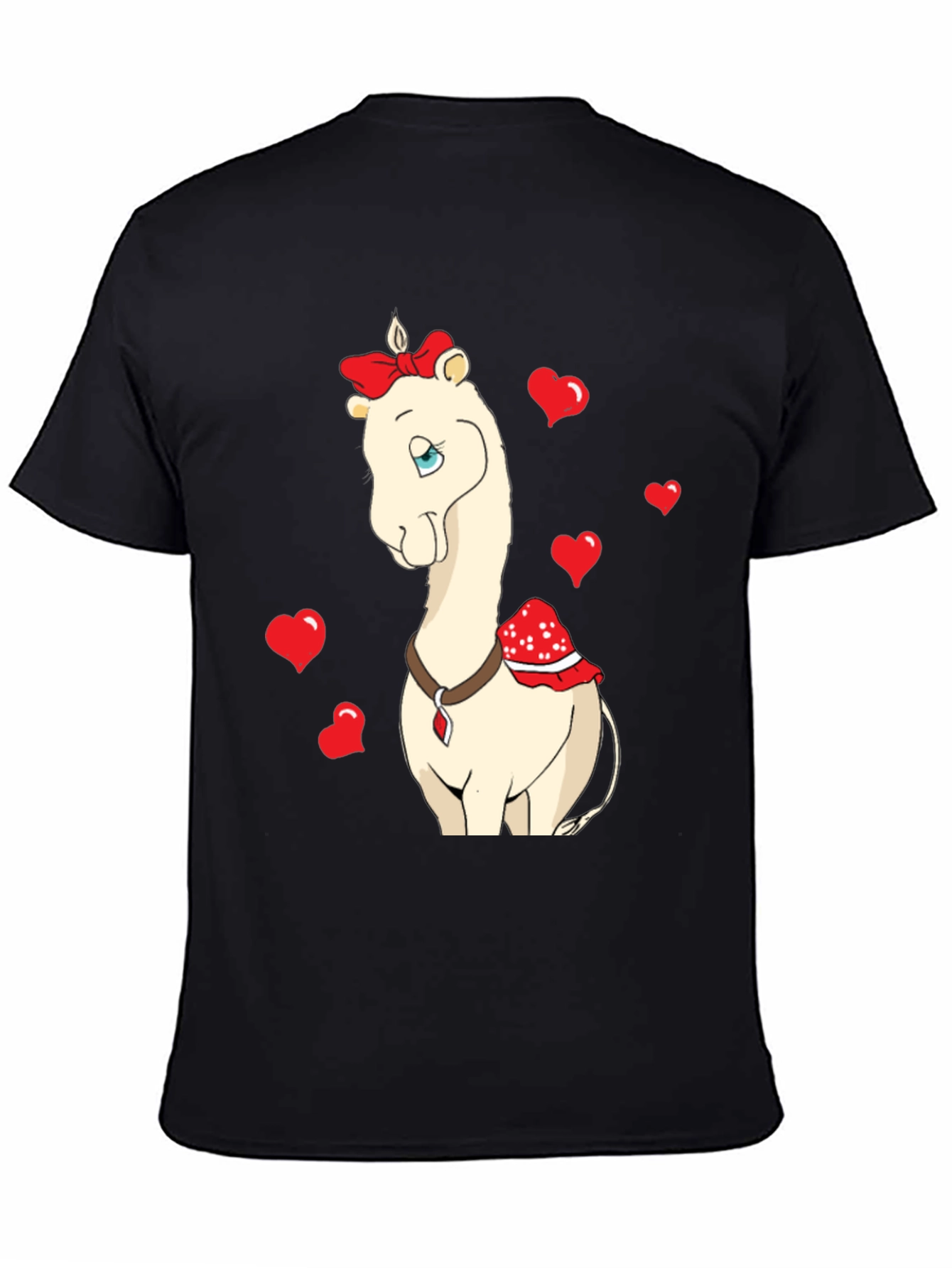 Black Cute Camel With Bow & Hearts Valentine's T-Shirt view 4