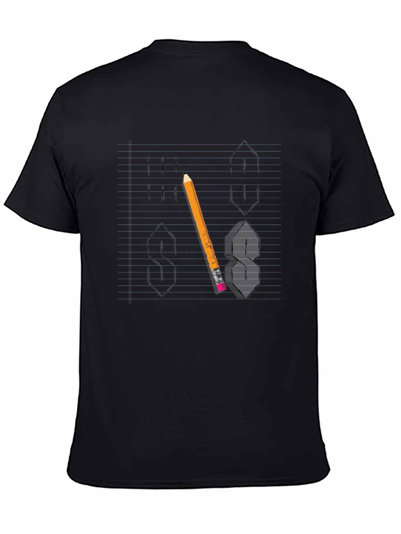 Black Cool S Pencil Design Black T-Shirt view 4