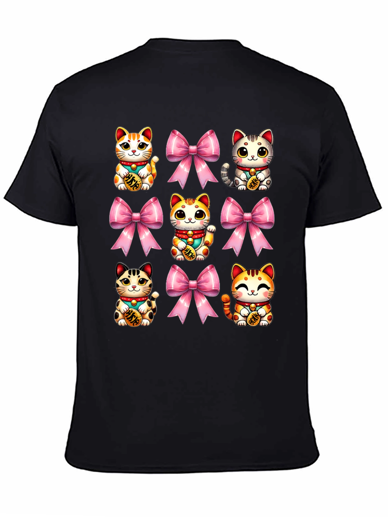 Black Lucky Cat & Bow T-Shirt - Kawaii Style view 4