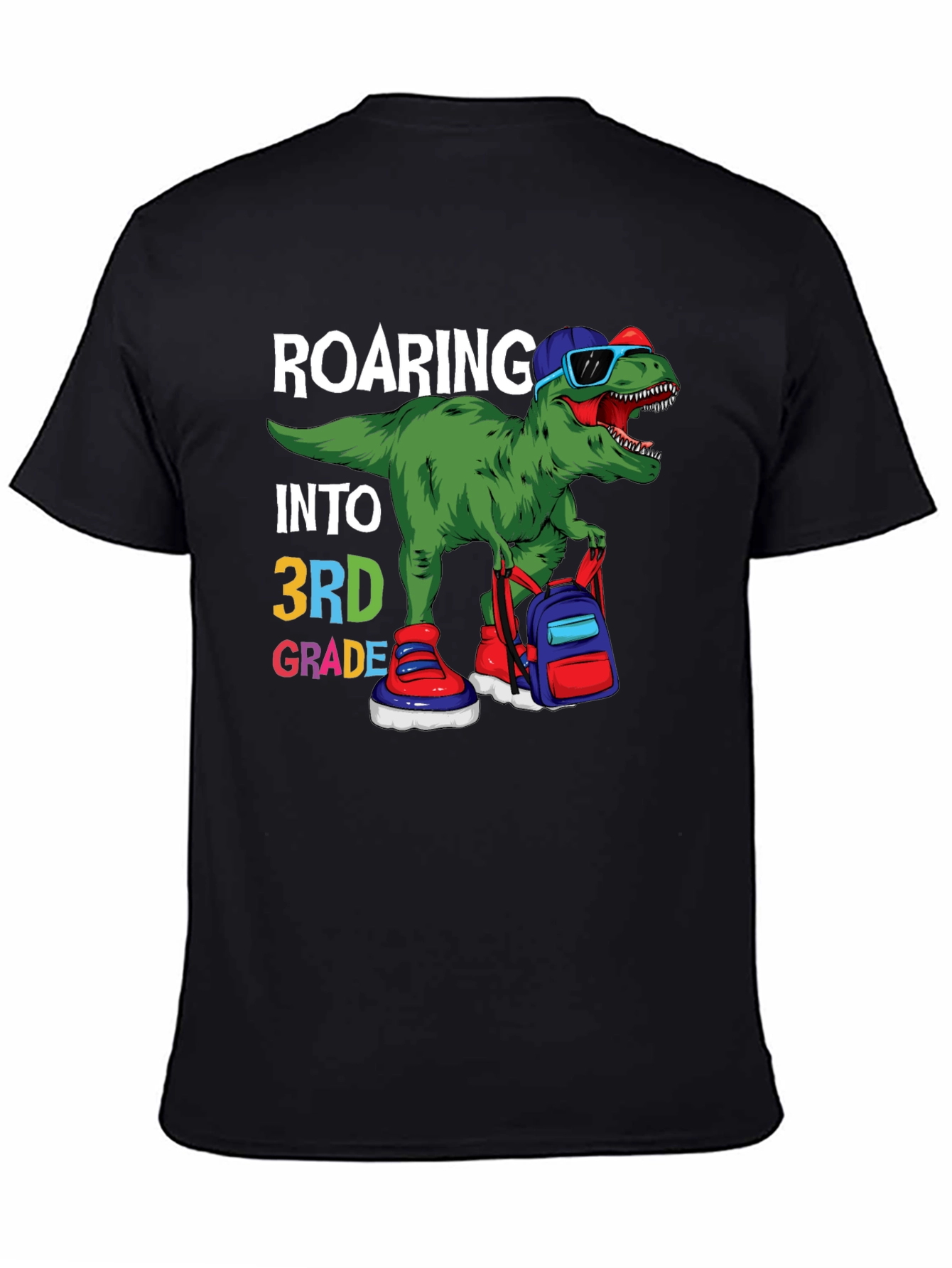 Black Roaring Into 3rd Grade Dinosaur T-Shirt view 4