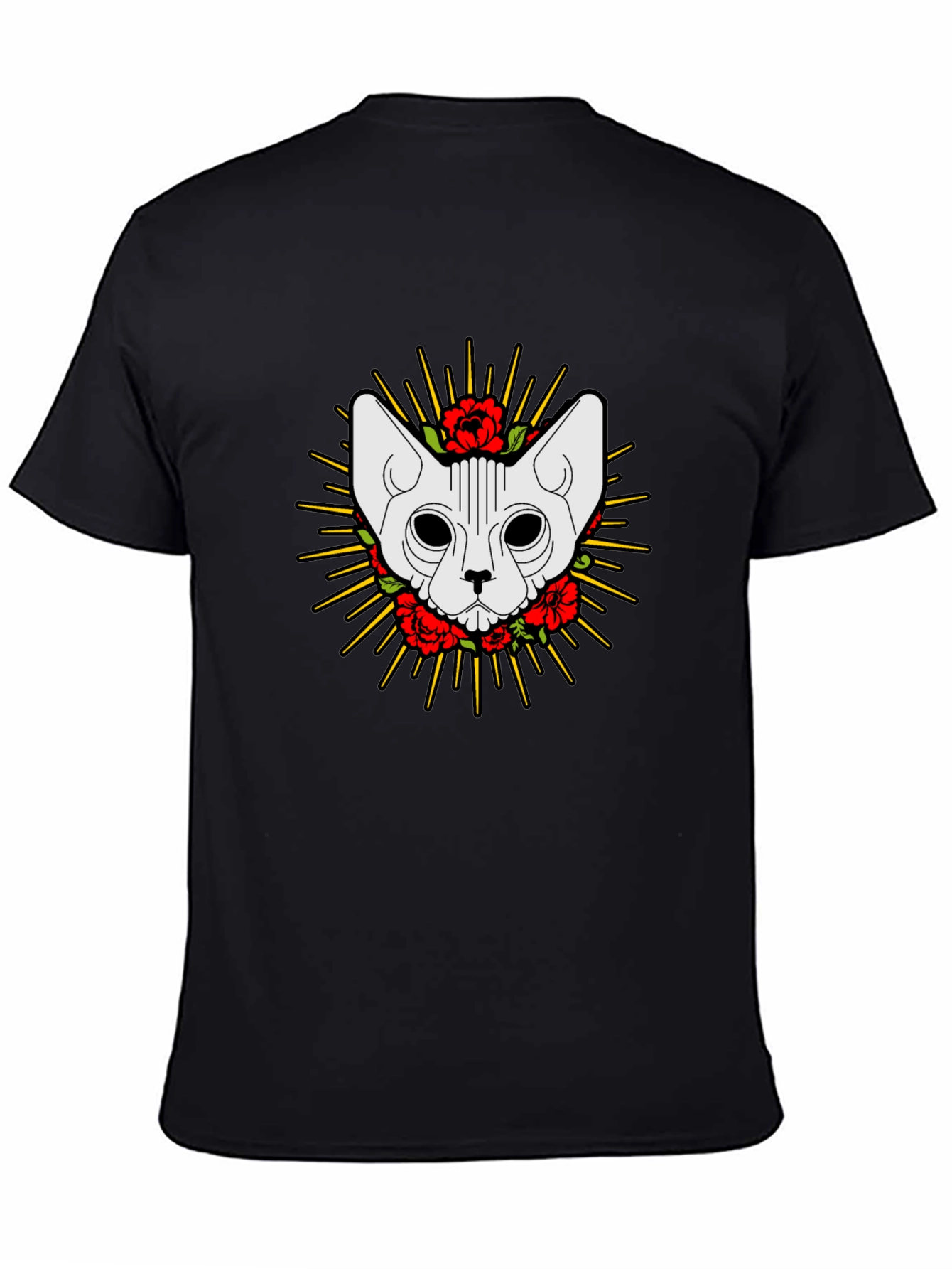 Black Cat & Roses Graphic T-Shirt - Black Cotton Tee view 4