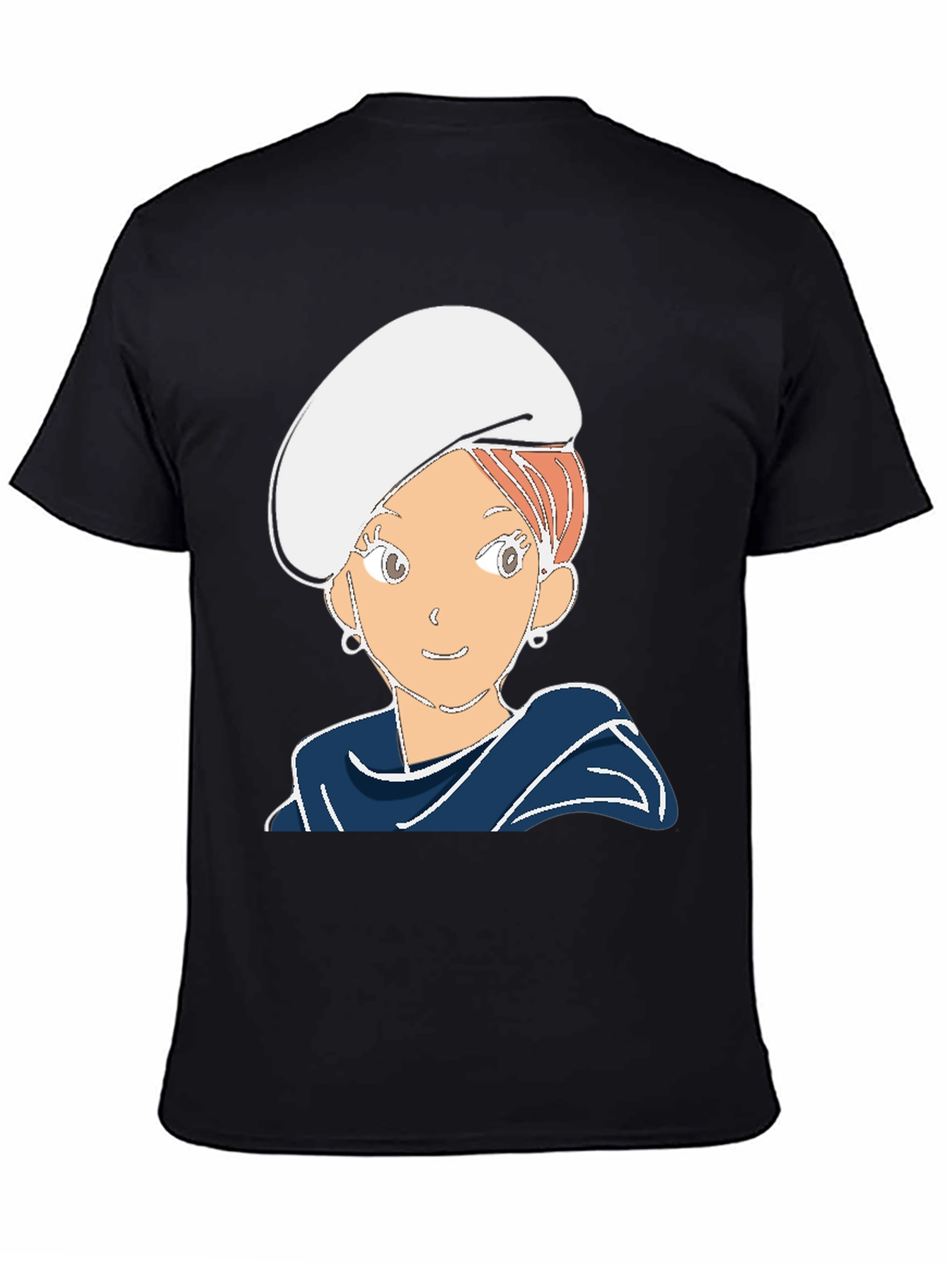 Black Cartoon Girl Graphic Tee - Black Cotton Blend T-Shirt view 4