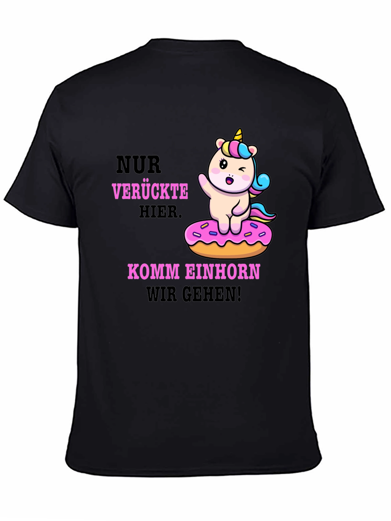 Black Funny Unicorn Donut T-Shirt - Verruckte Hier Komm Einhorn view 4