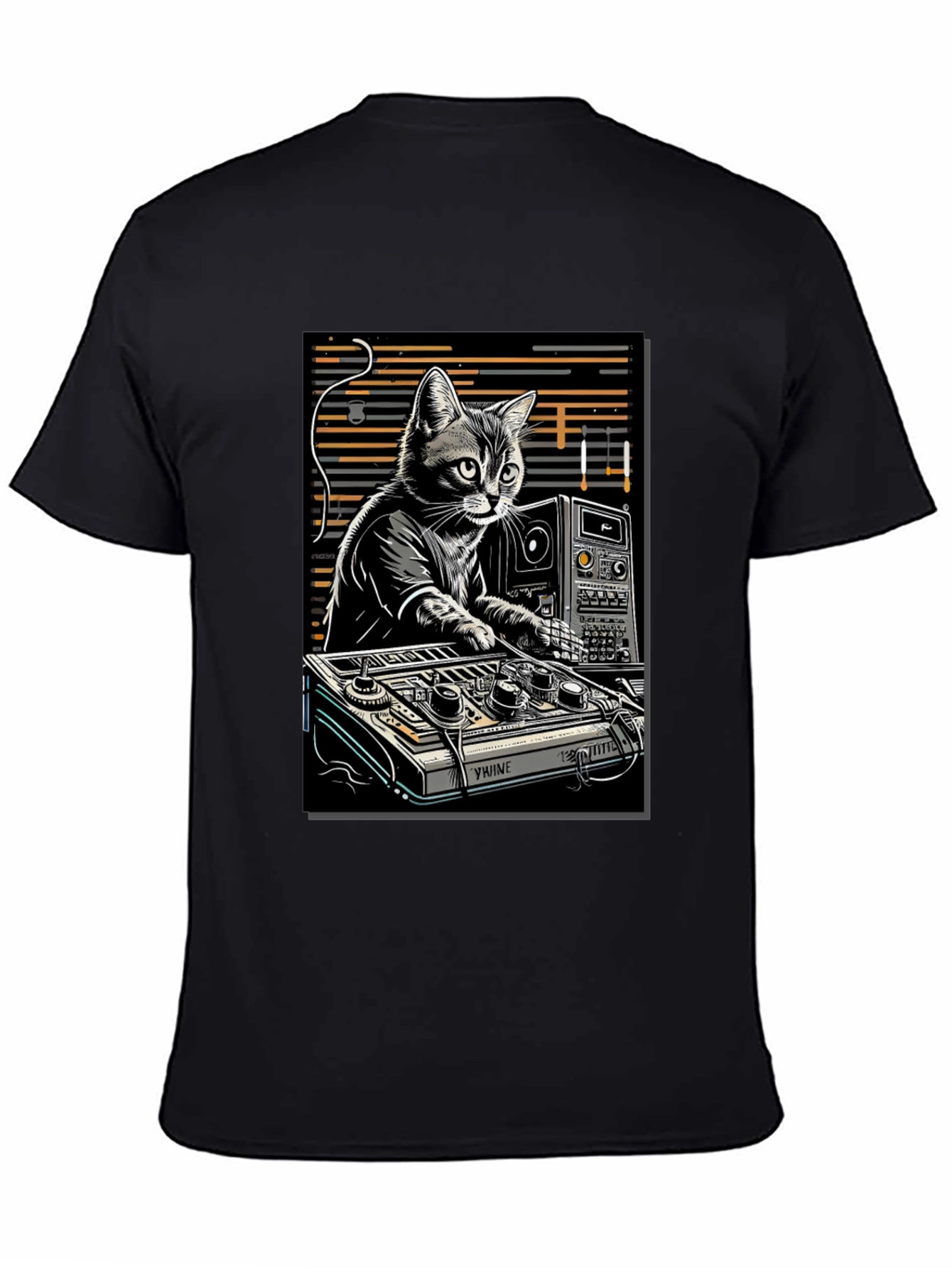 Black DJ Cat Graphic T-Shirt view 4