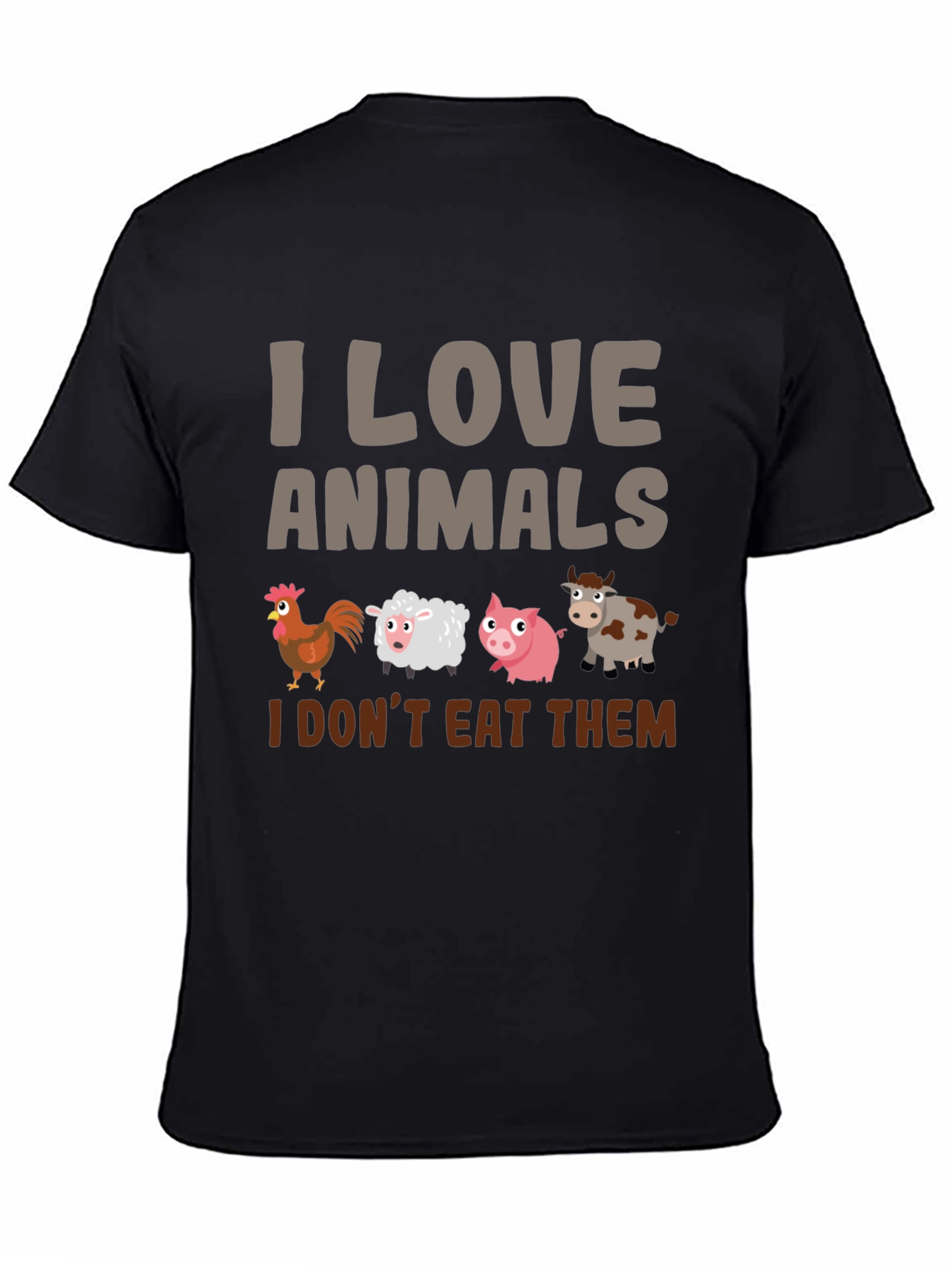 Black I Love Animals T-Shirt - Vegan Statement Tee view 4