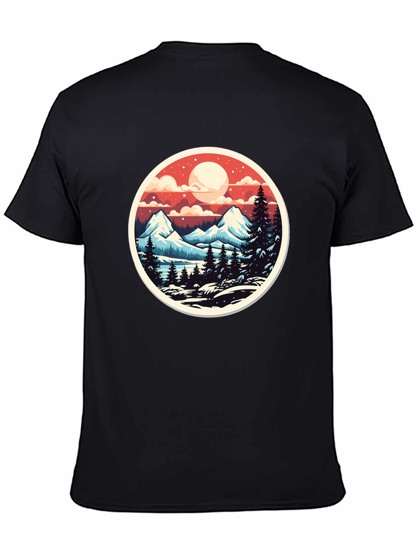 Black Mountain Landscape Graphic Tee - Black Casual T-Shirt view 4