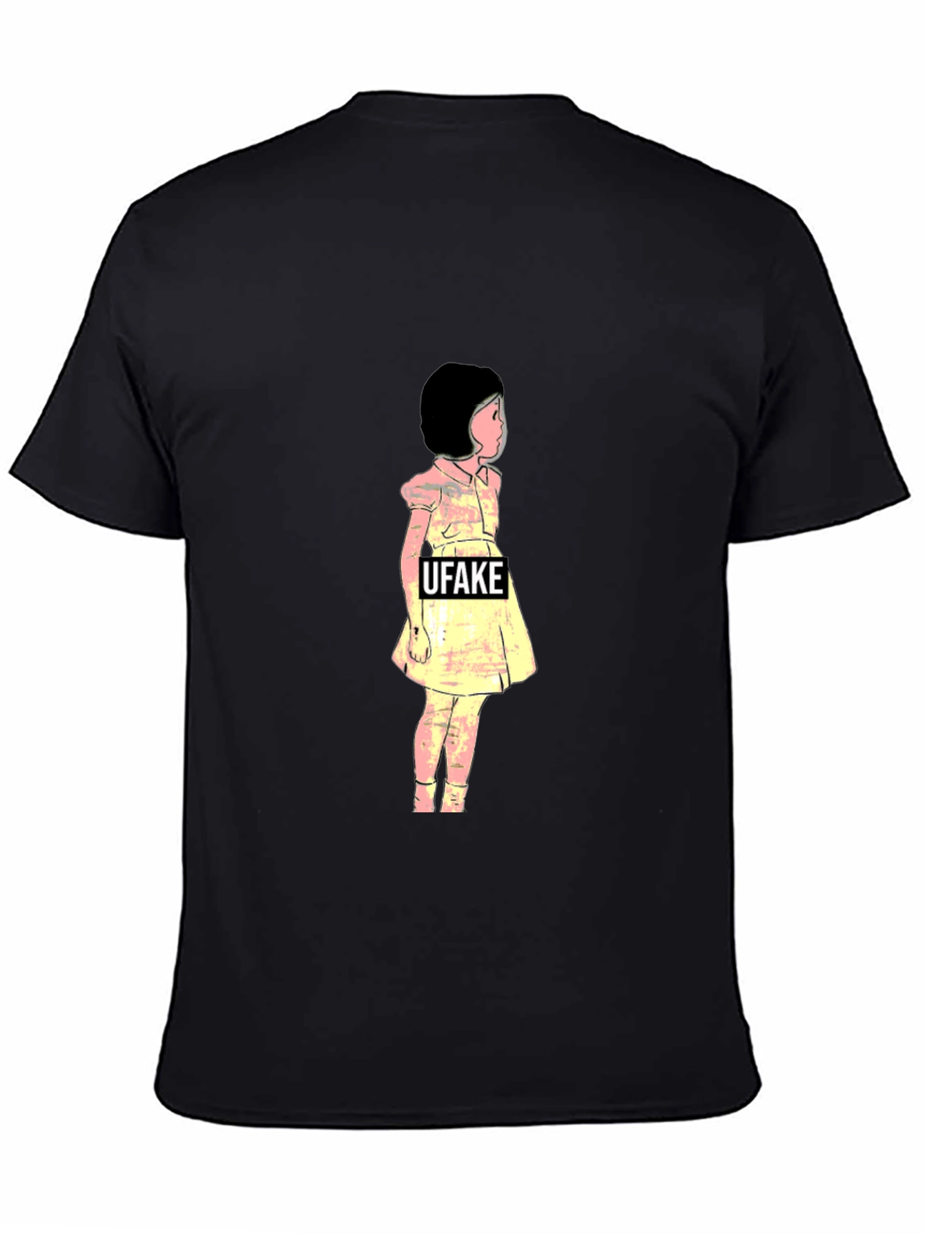 Black Artistic Black T-Shirt with UFAKE Girl Design view 4