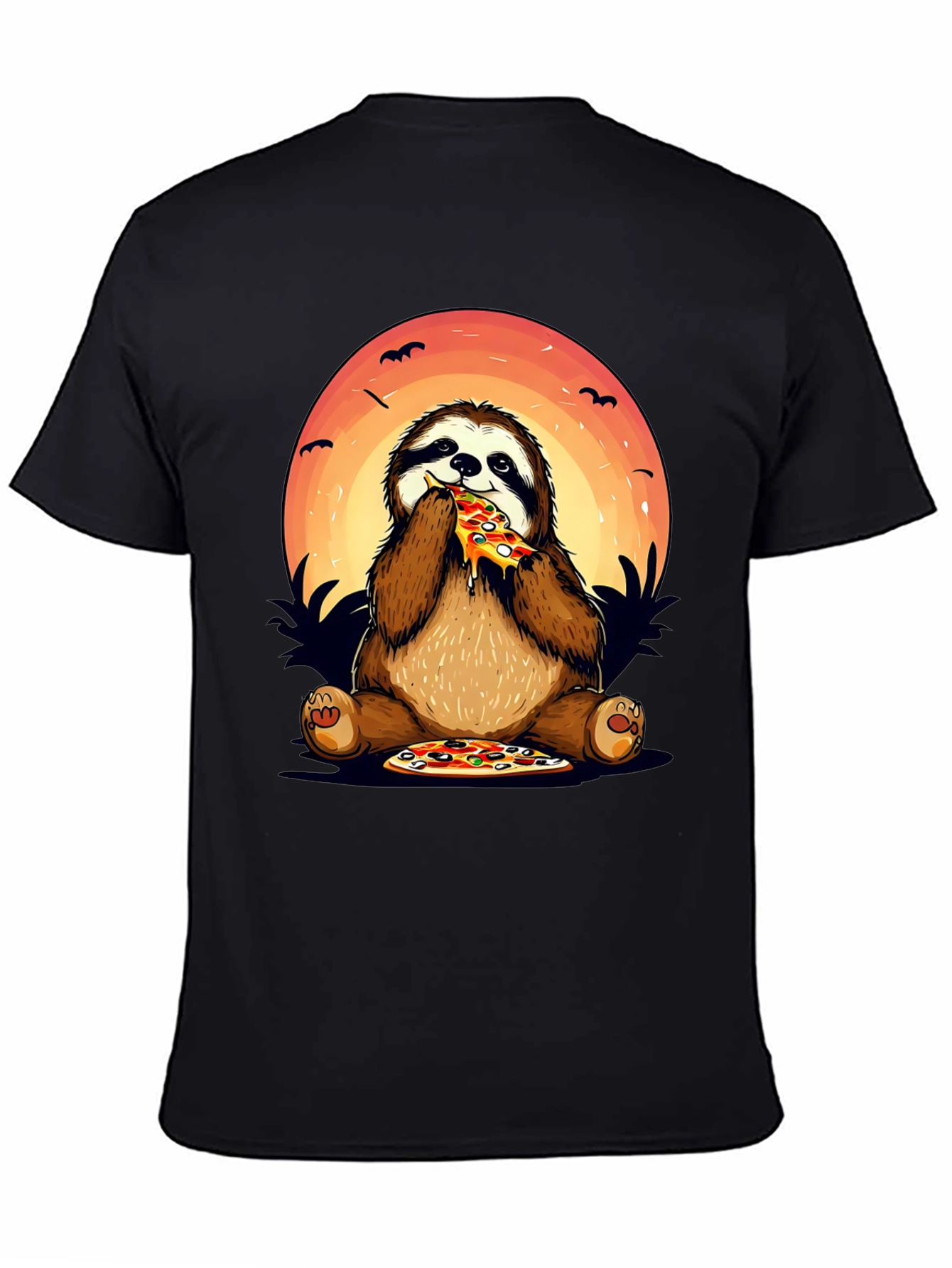 Black Sloth Pizza Lover Graphic T-Shirt view 4