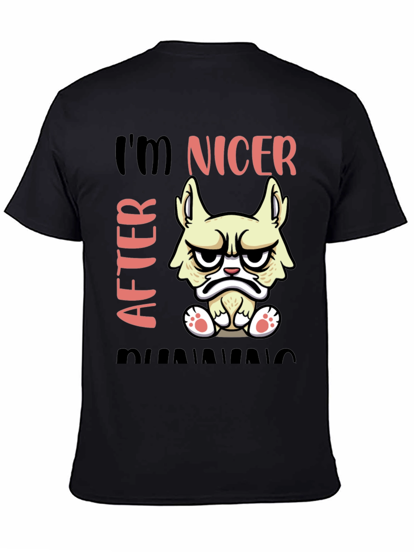 Black Funny Grumpy Cat T-Shirt - I'm Nicer After Running view 4