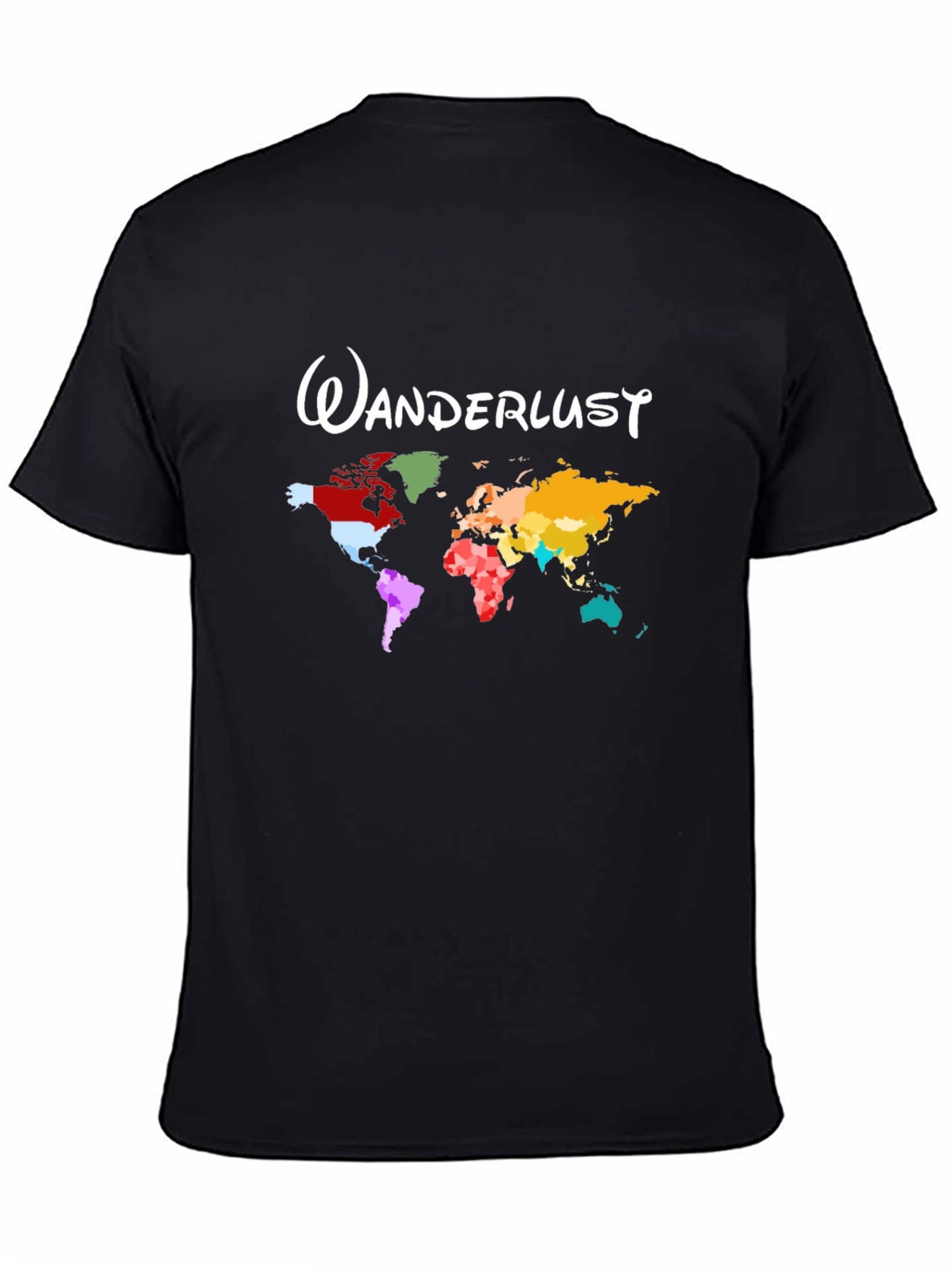 Black Wanderlust World Map Black T-Shirt view 4