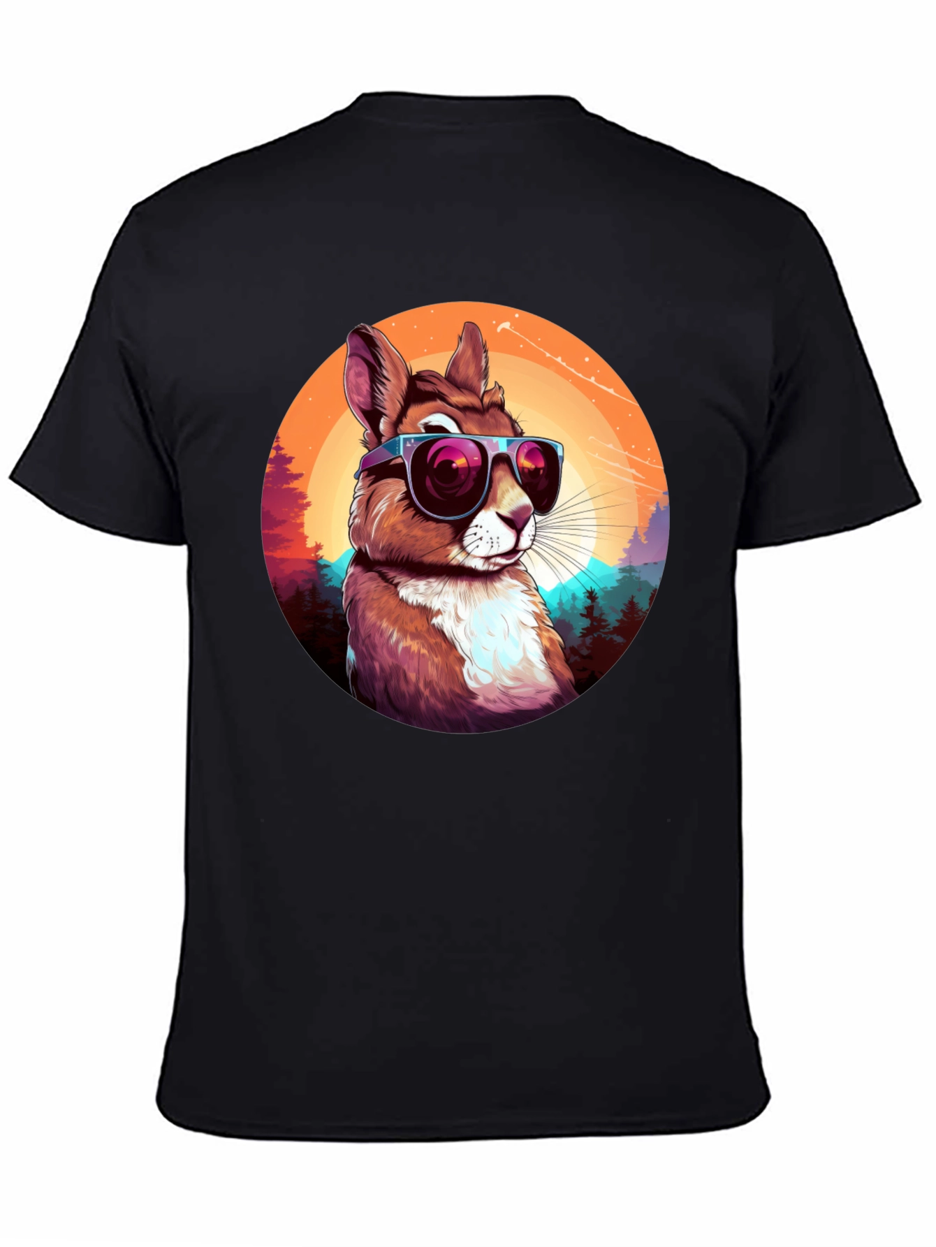 Black Cool Squirrel Graphic Tee - Retro Sunset Design view 4
