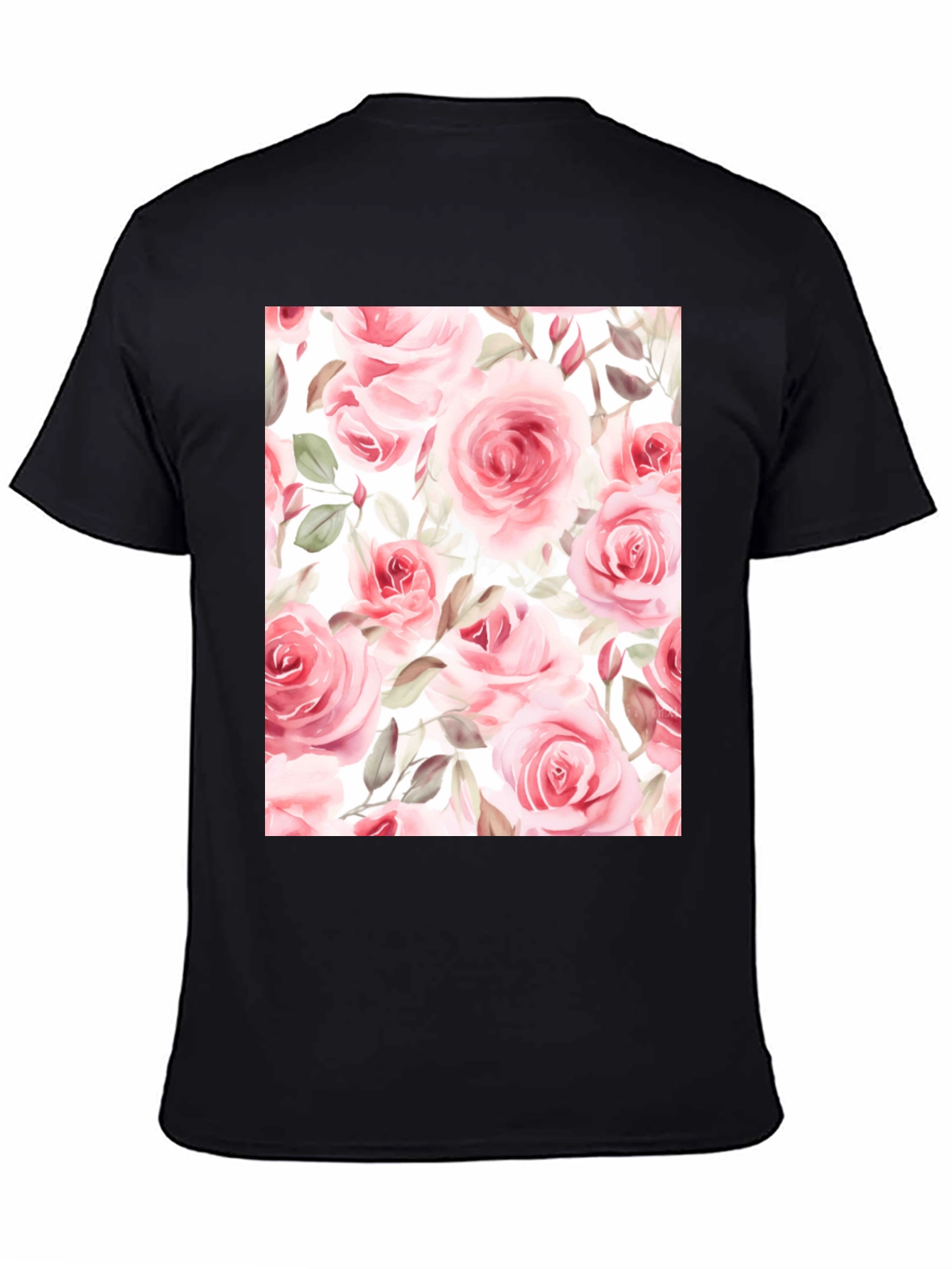 Black Floral Rose Print Black T-Shirt view 4