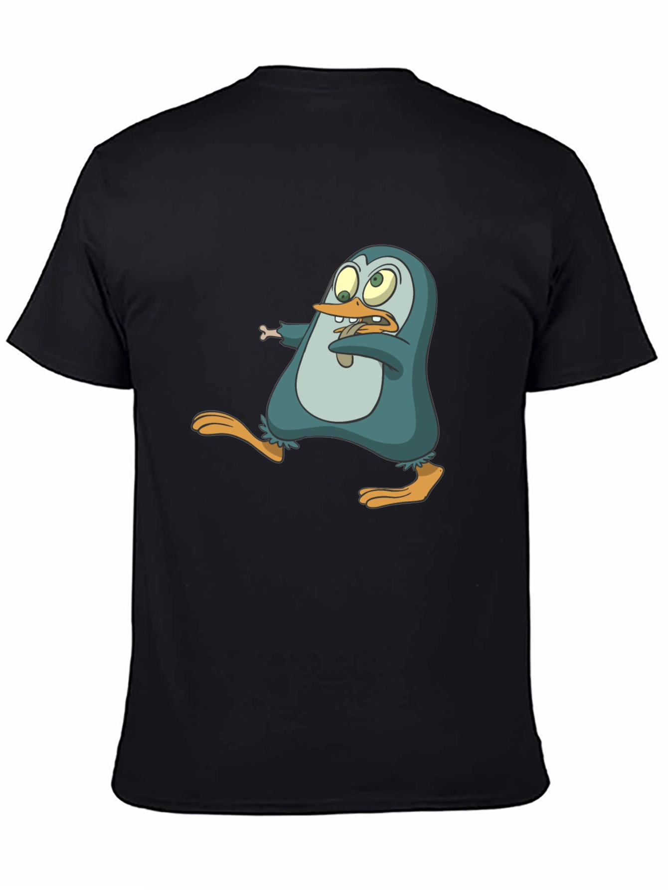 Black Cartoon Penguin Graphic Tee - Men's Black T-Shirt view 4