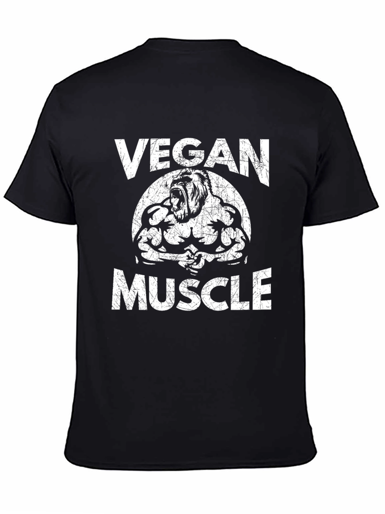 Black Vegan Muscle T-Shirt - Gorilla Design view 4