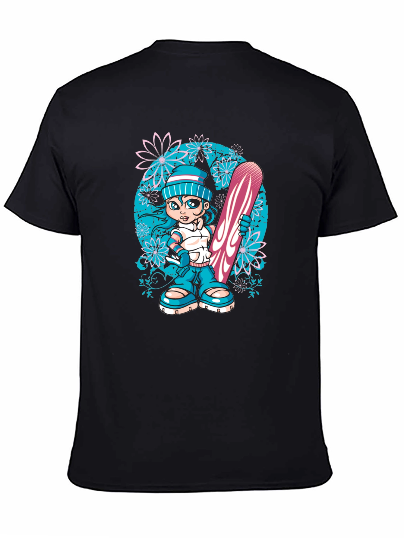 Black Snowboard Girl Graphic T-Shirt - Black Cotton Tee view 4