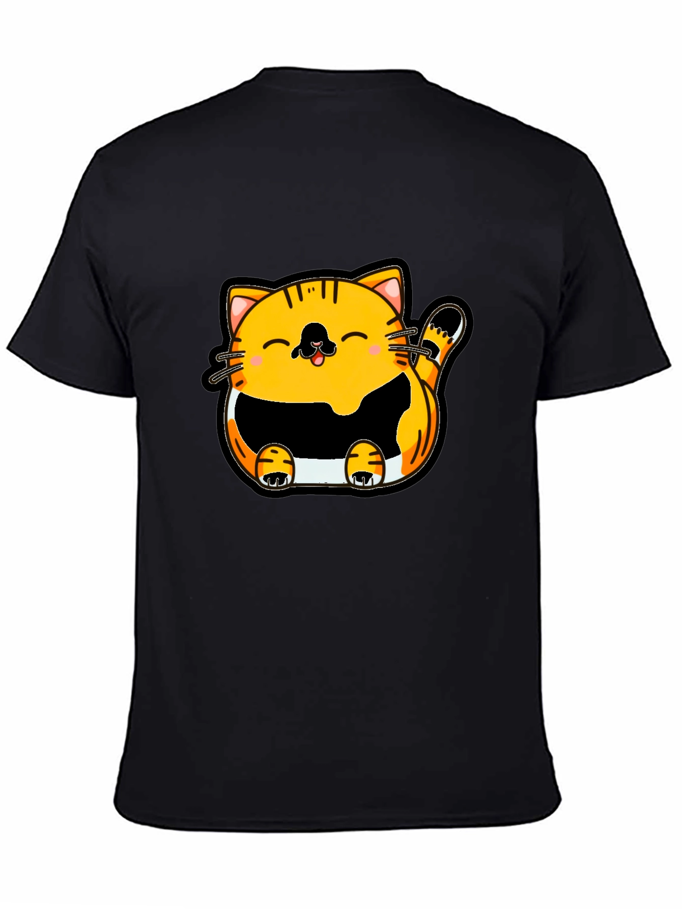 Black Cute Cartoon Cat Graphic T-Shirt - Black view 4