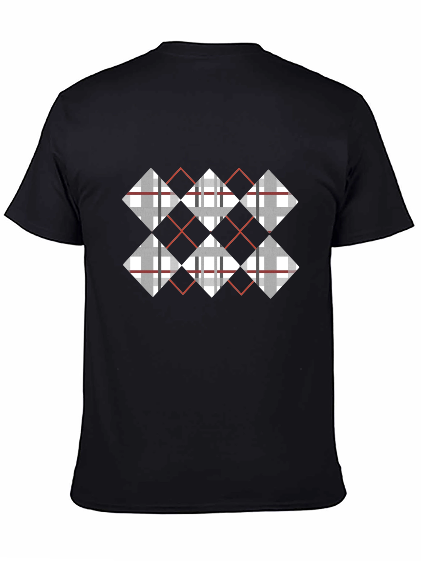 Black Argyle Diamond Pattern Black T-Shirt view 4